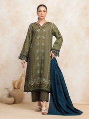 Unstitched Olive Embroidered Jacquard 3 Piece - EWU5V3-31150-3P