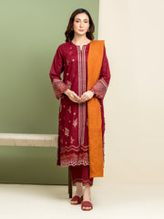 Unstitched Maroon Embroidered Jacquard 3 Piece - EWU5V3-31154-3P