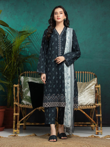 Unstitched Charcoal Grey Embroidered Dobby 3 Piece - EWU5V7-30362-3P