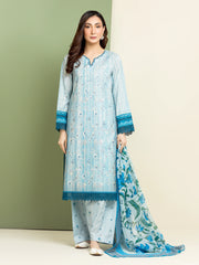 Unstitched  Light Blue Embroidered Lawn 3 Piece - EWU5V1-31063-3P