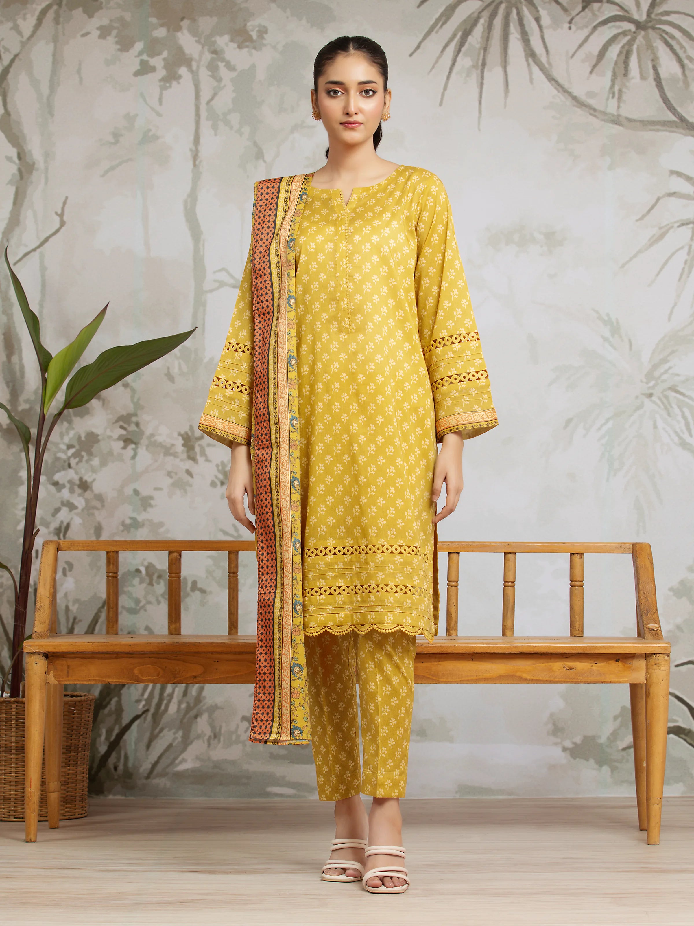 Unstitched Mustard Printed Khaddar 3 Piece - EWU24A3-29586-3P