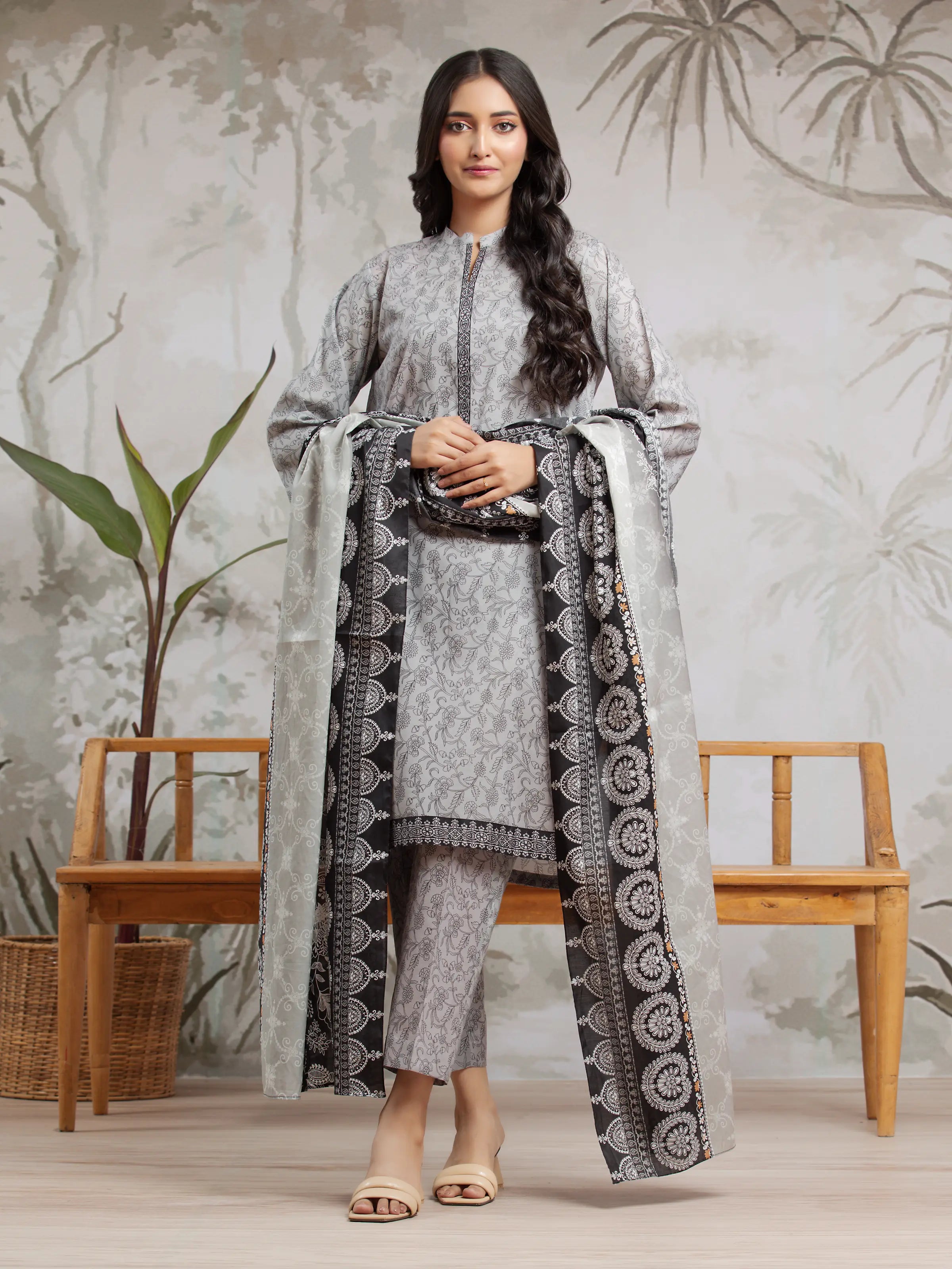 Unstitched Grey Printed Khaddar 3 Piece - EWU24A3-29593-3P