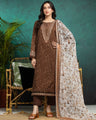 Unstitched Brown Embroidered Khaddar 3 Piece - EWU24V12-30190-3P