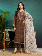 Unstitched Brown Embroidered Khaddar 3 Piece - EWU24V12-30190-3P