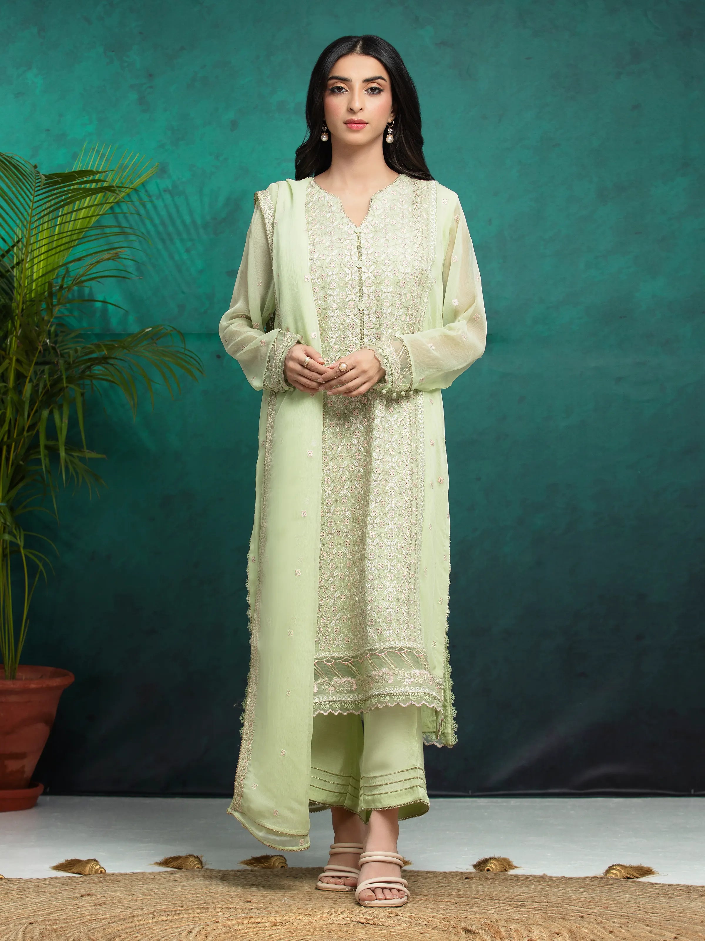 Unstitched Light Green Embroidered Chiffon 3 Piece - EWU24V5-30327-3P