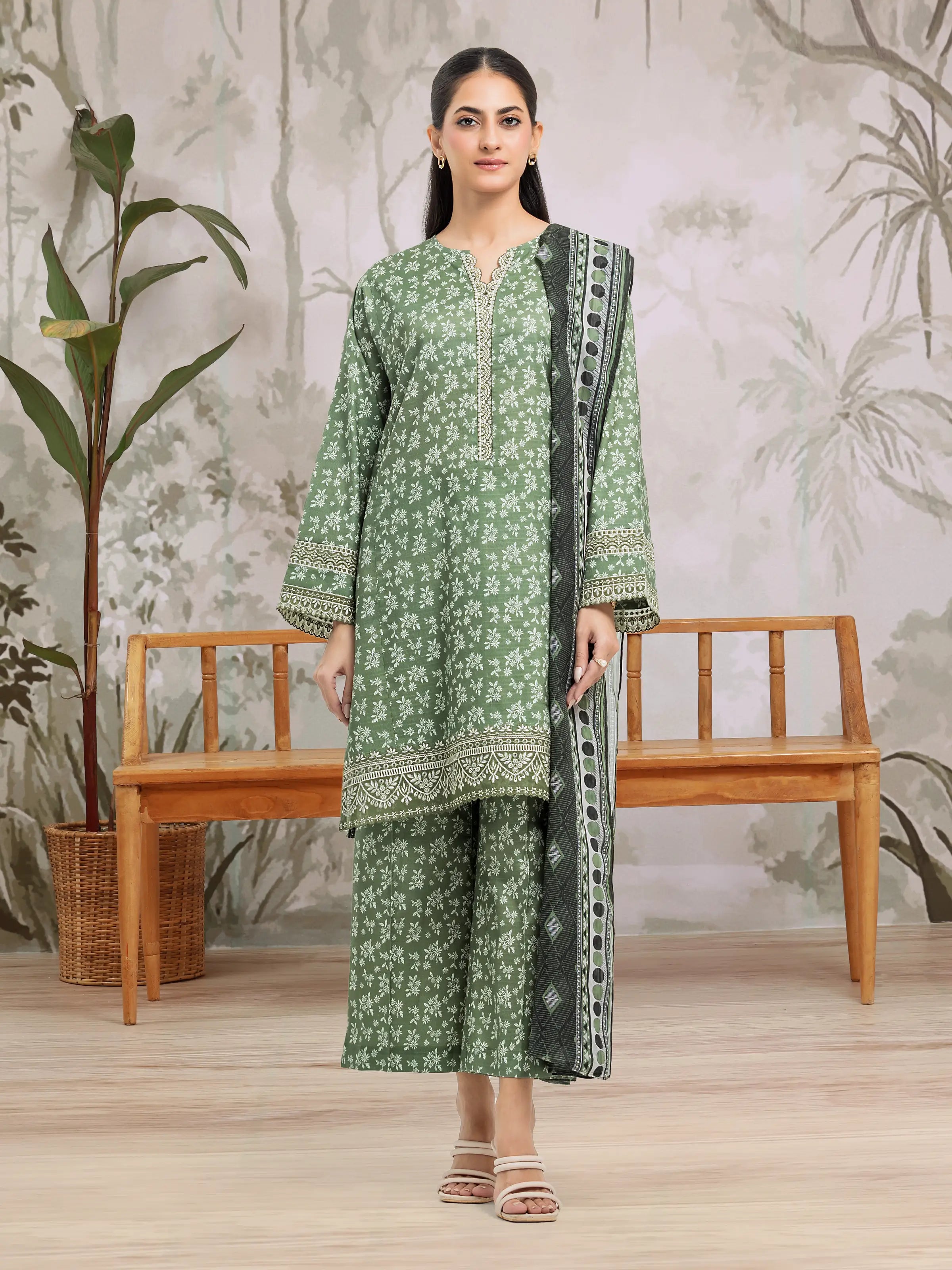 Unstitched Sage Green Embroidered Dobby 3 Piece - EWU5V7-30360-3P