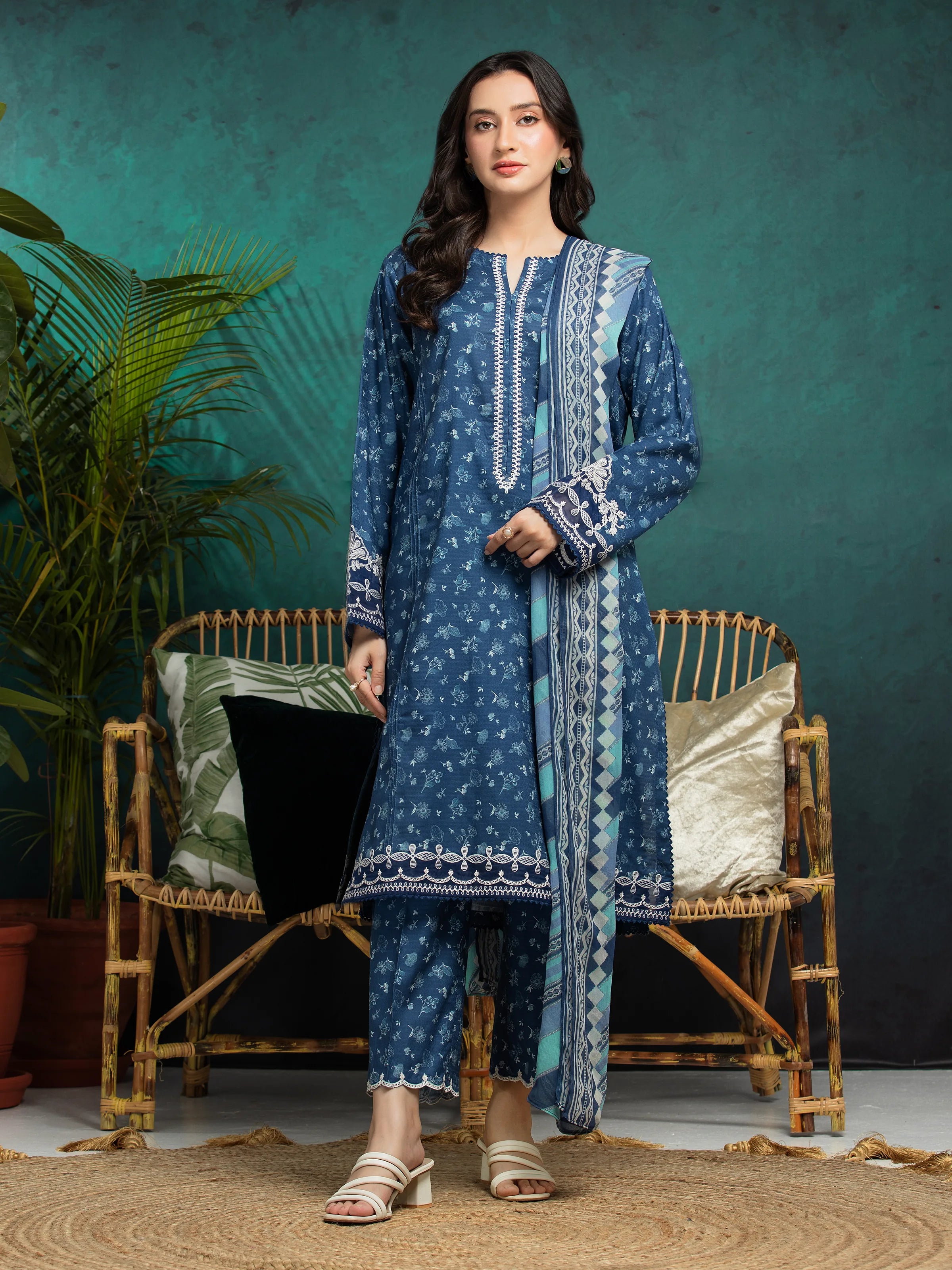 Unstitched Blue Embroidered Dobby 3 Piece - EWU5V7-30363-3P