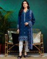 Unstitched Navy Blue Embroidered Raw Silk 3 Piece - EWU24V16-30372-3P