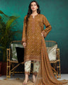 Unstitched Mustard Brown Embroidered Raw Silk 3 Piece - EWU24V16-30374-3P