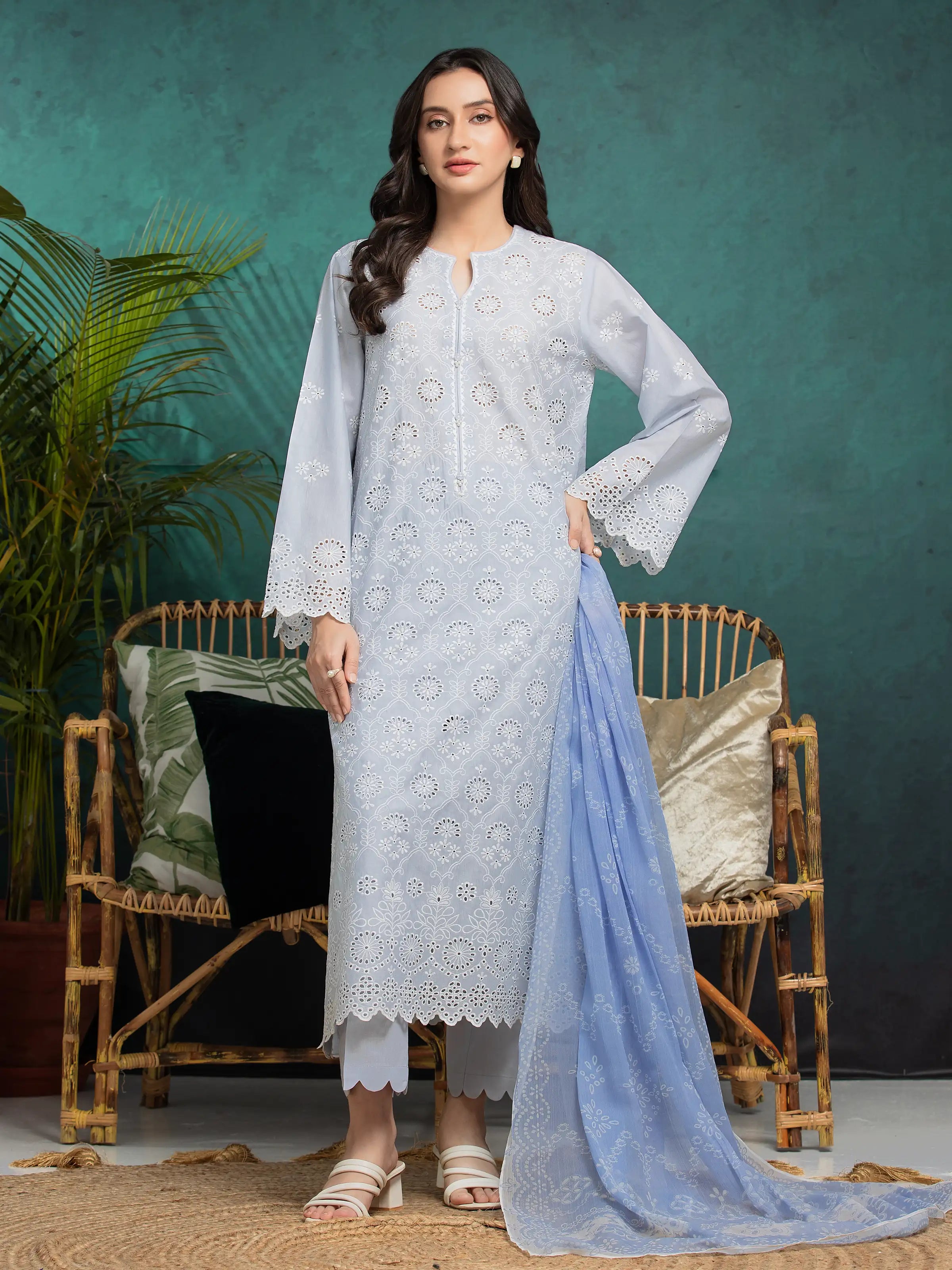 Unstitched Light Grey Embroidered Cambric 3 Piece - EWU24V2-31006-3P