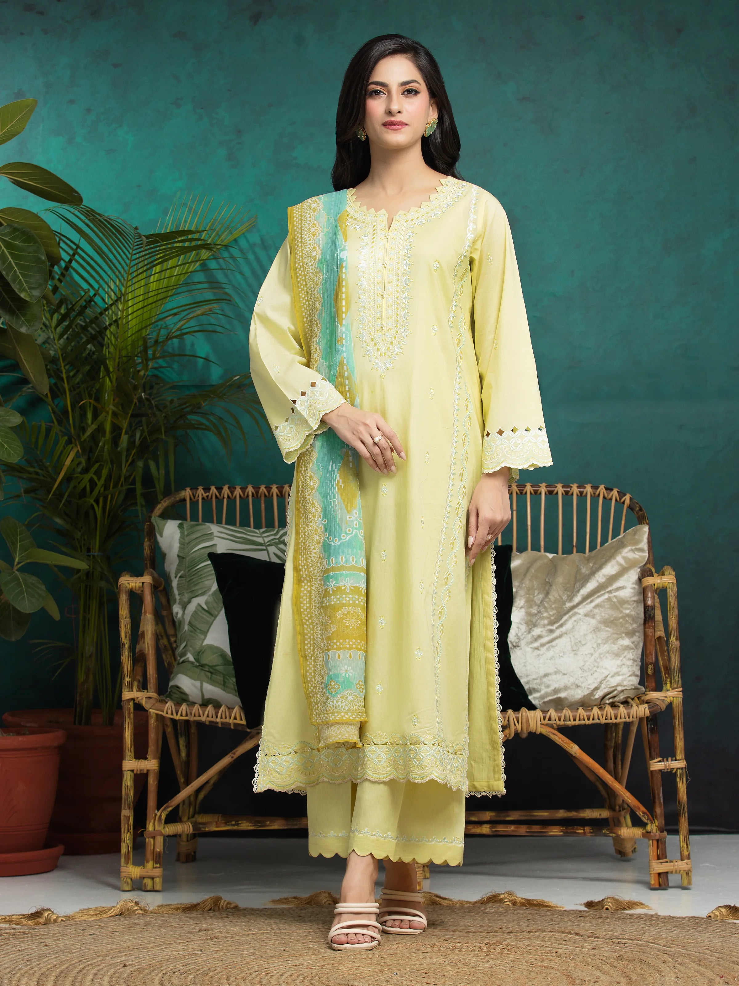 Unstitched Lemon Embroidered Cambric 3 Piece - EWU24V2-31010-3P