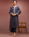 Unstitched Navy Blue Embroidered Cambric 3 Piece - EWU5V2-31043-3P