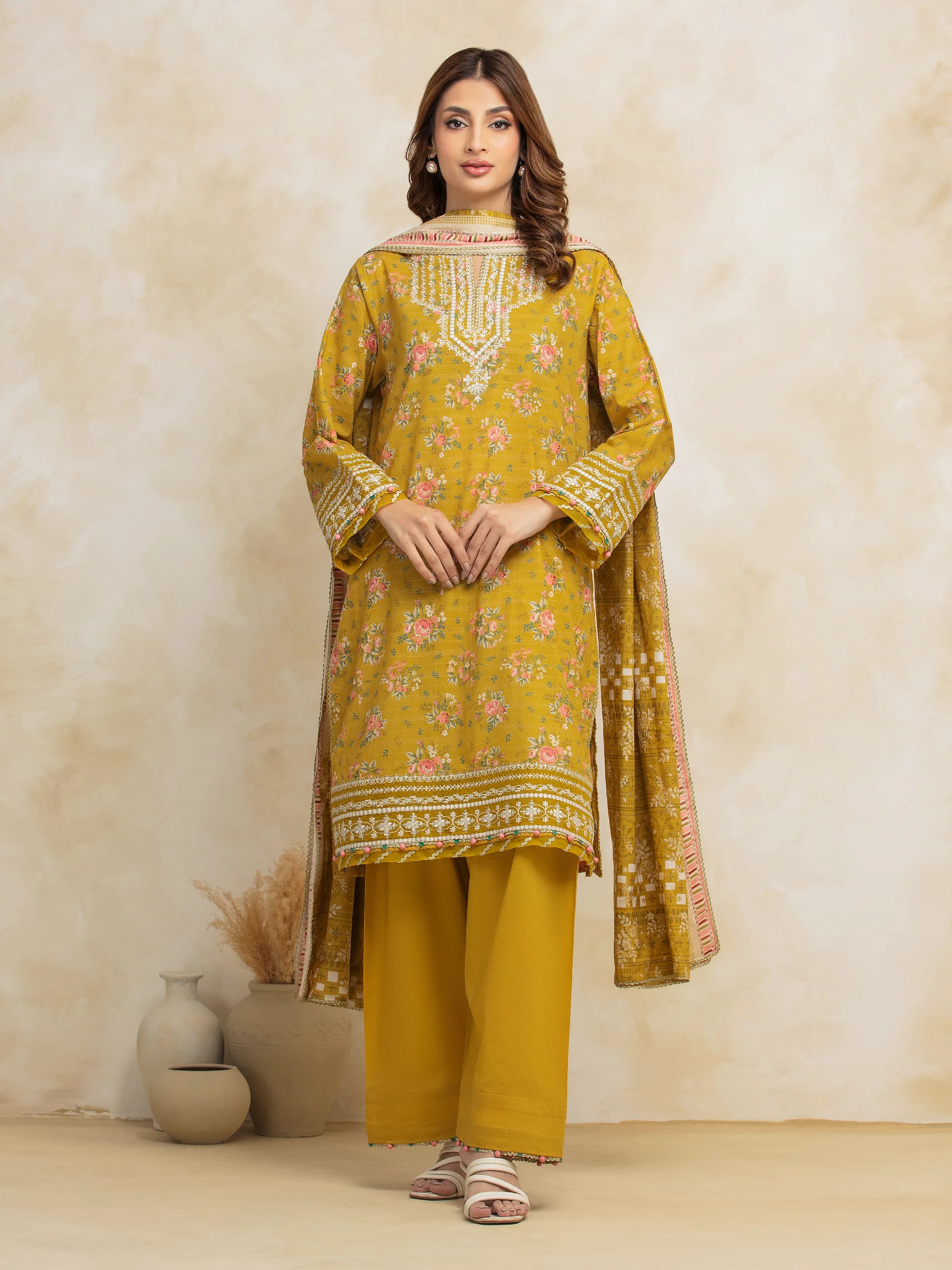 Unstitched Mustard Embroidered Lawn 3 Piece - EWU5V1-31185-3P