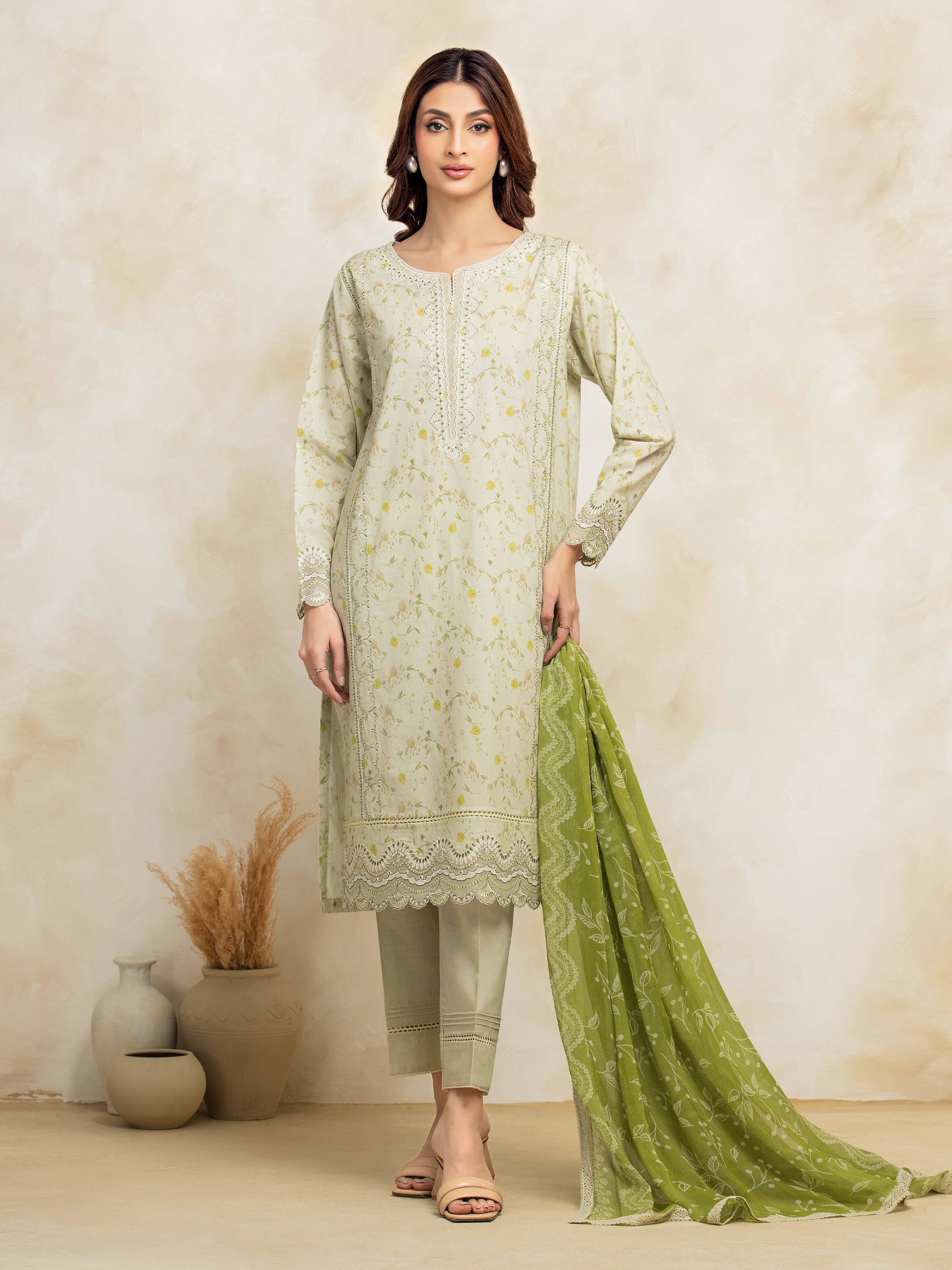 Unstitched Light Green Embroidered Lawn 3 Piece - EWU5V1-31188-3P