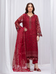 Unstitched Maroon Embroidered Organza 3 Piece - EWU5V4-31264-3P