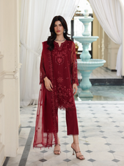 Unstitched Maroon Embroidered Organza 3 Piece - EWU5V4-31265-3P
