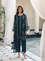 Unstitched Dark Teal Embroidered Organza 3 Piece - EWU5V4-31273-3P