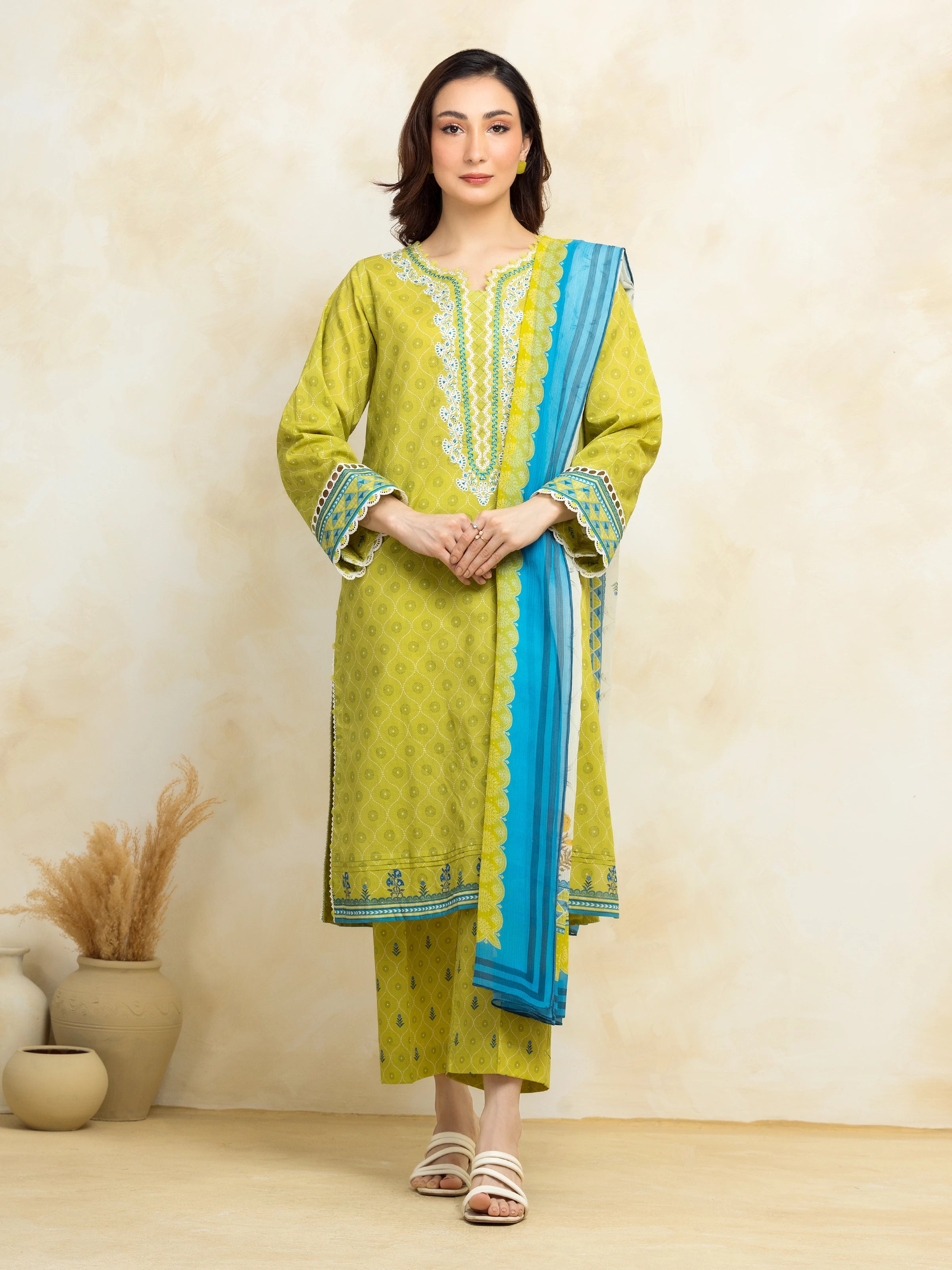 Unstitched Lime Embroidered Lawn 3 Piece - EWU5V1-31321-3P