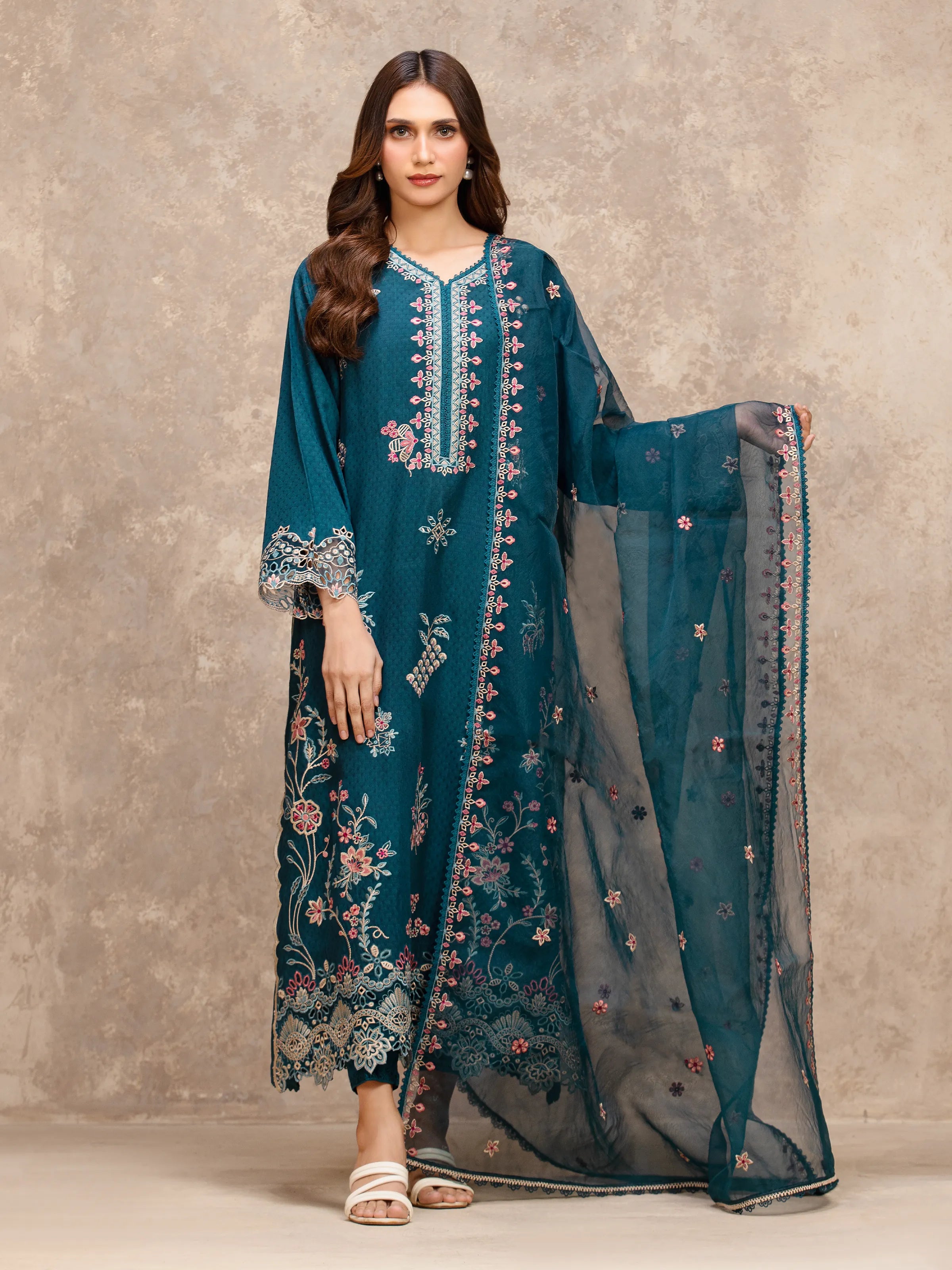edenrobe Women's Dark Turquoise Unstitched 3Pc Viscose - EWU5V19-32027 ...