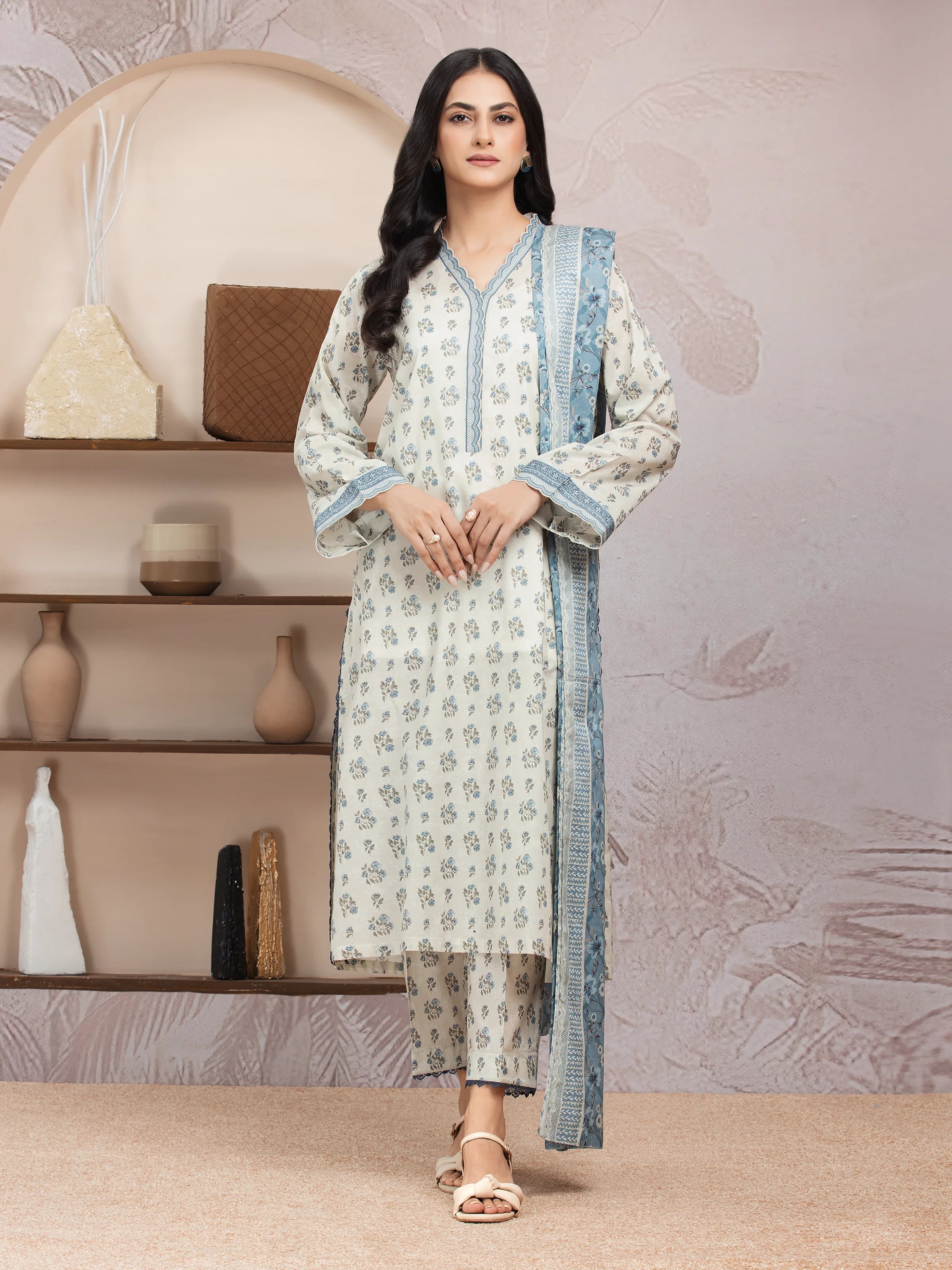 Unstitched Beige Printed Lawn 3 Piece - EWU5A1-35009-3P