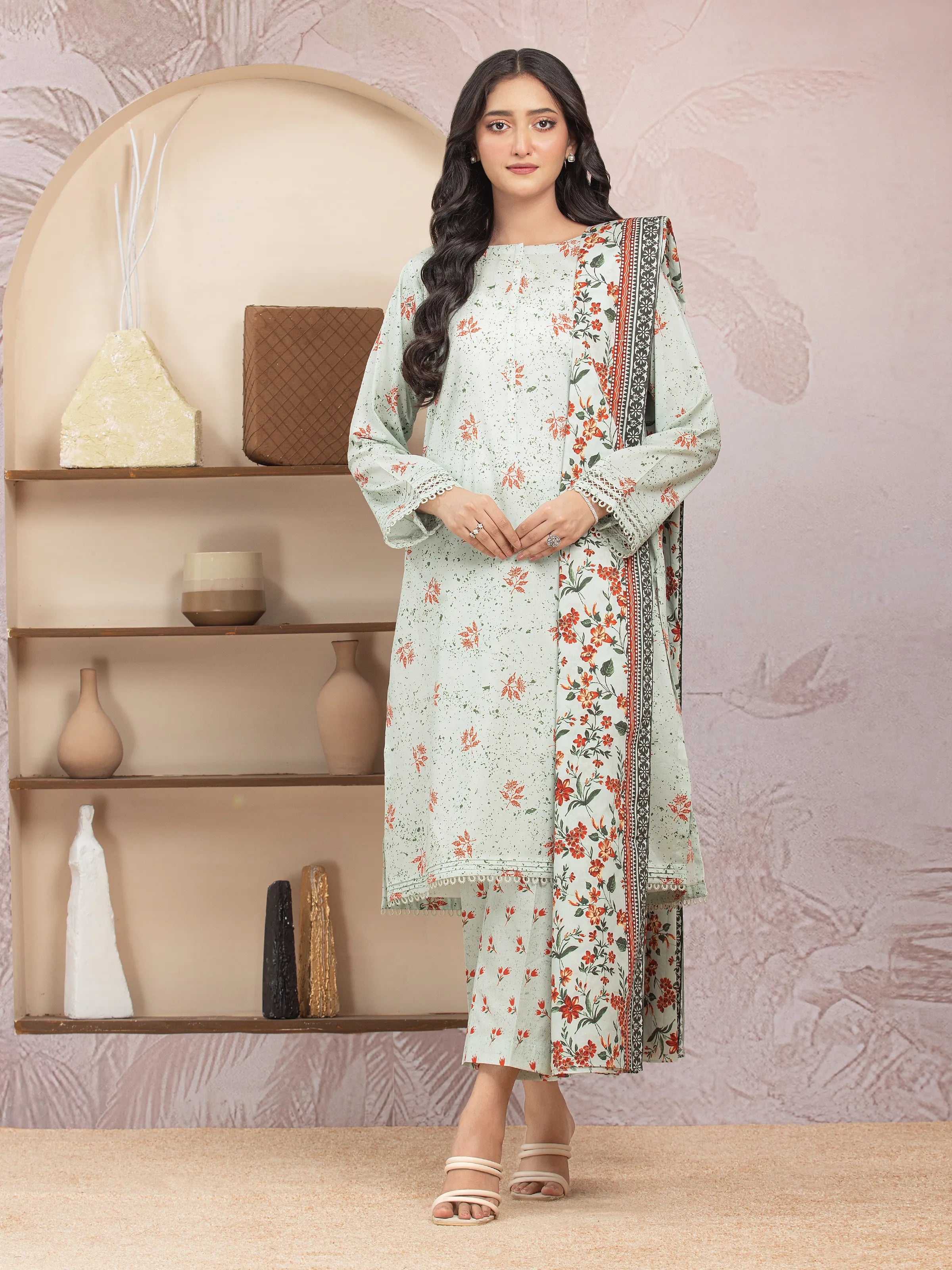 Unstitched Mist Green Printed Lawn 3 Piece - EWU5A1-35016-3P