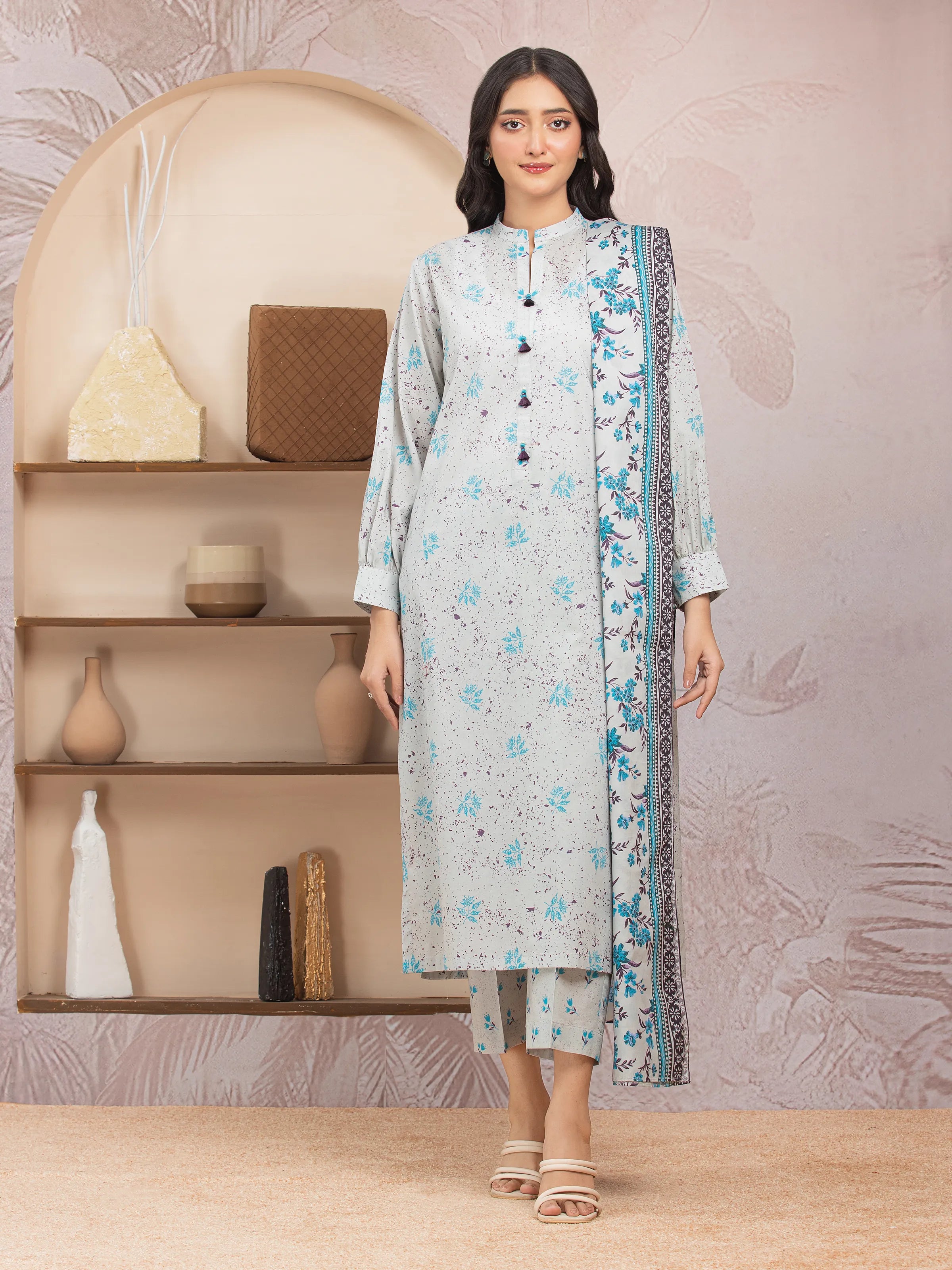 Unstitched Grey Printed Lawn 3 Piece - EWU5A1-35017-3P