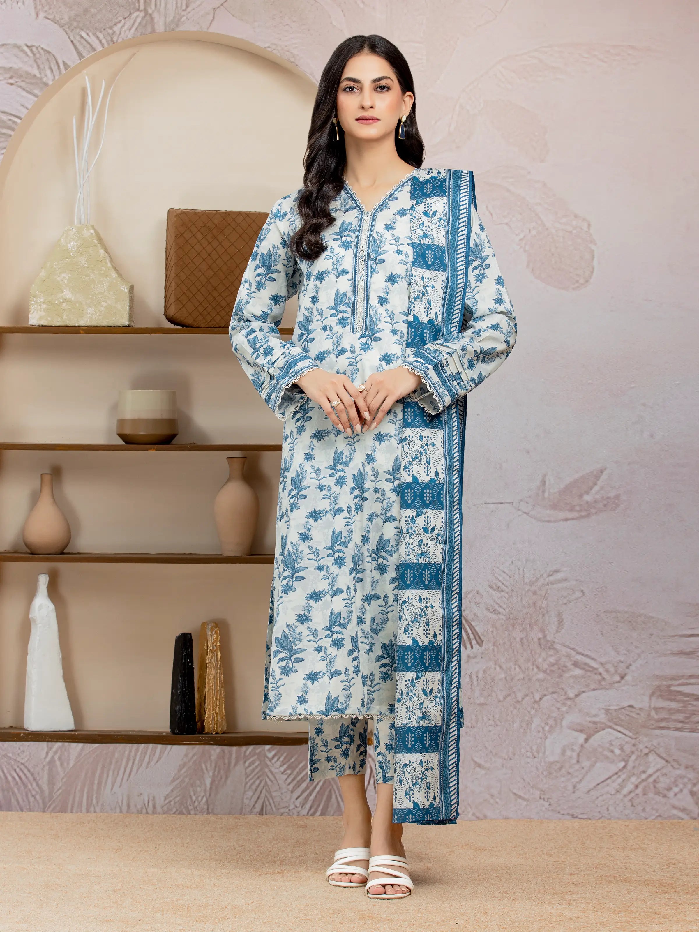 Unstitched Cream Printed Lawn 3 Piece - EWU5A1-35019-3P