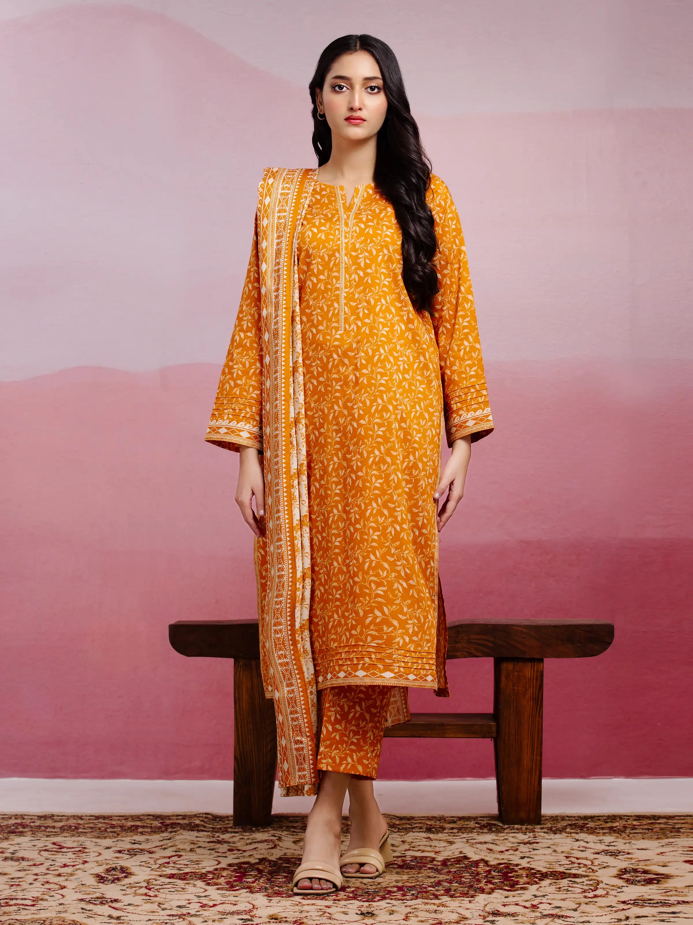 Unstitched Orange Printed Lawn 3 Piece - EWU5A1-35020-3P