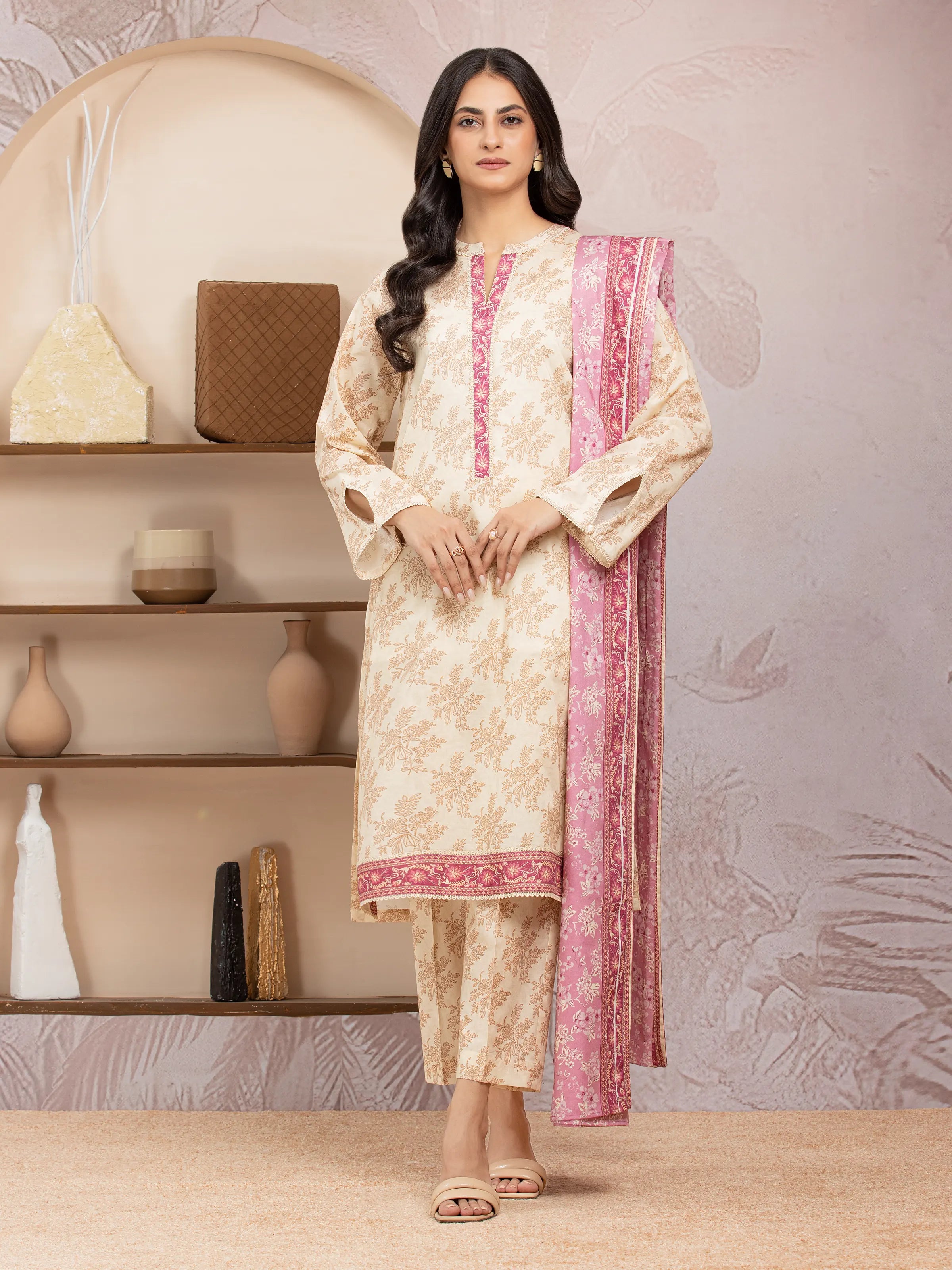 Unstitched Beige Printed Lawn 3 Piece - EWU5A1-35025-3P