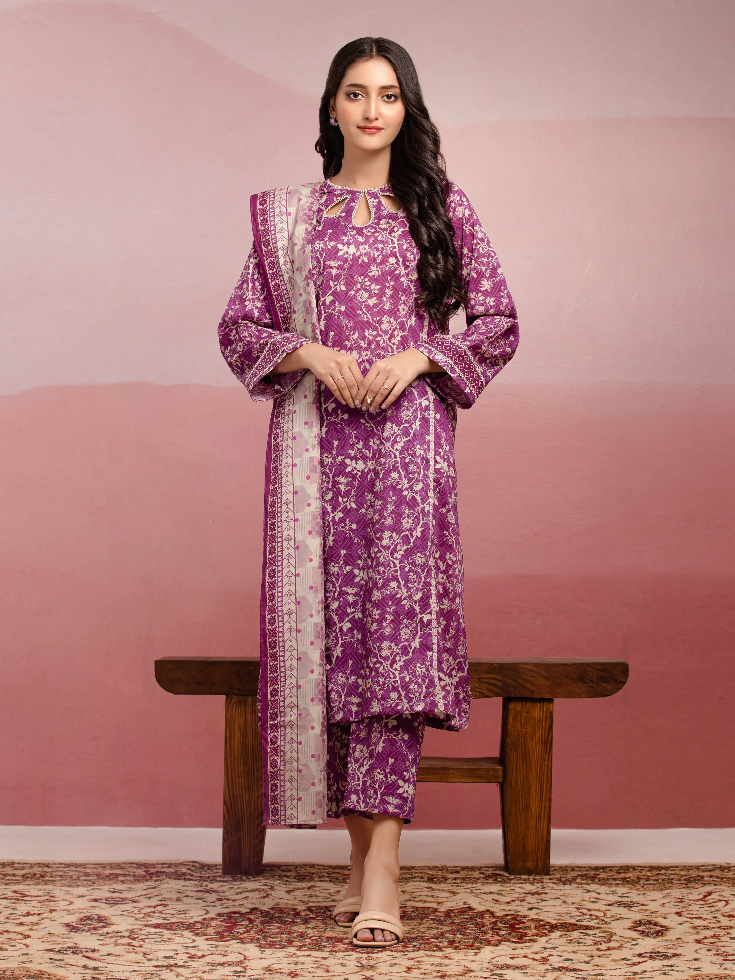 Unstitched Purple Printed Lawn 3 Piece - EWU5A1-35035-3P