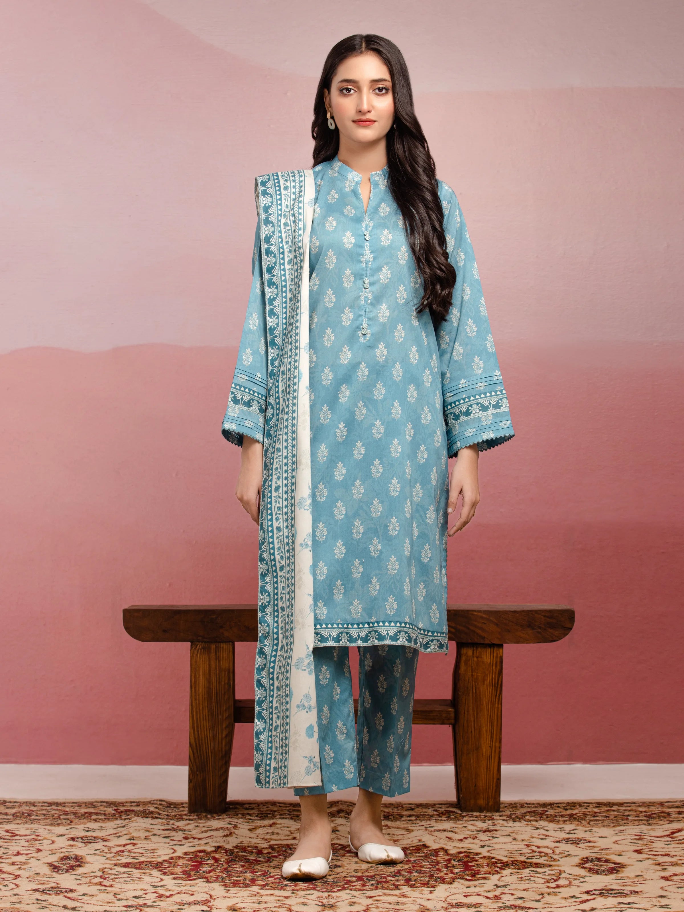 Unstitched Turquoise Printed Lawn 3 Piece - EWU5A1-35048-3P