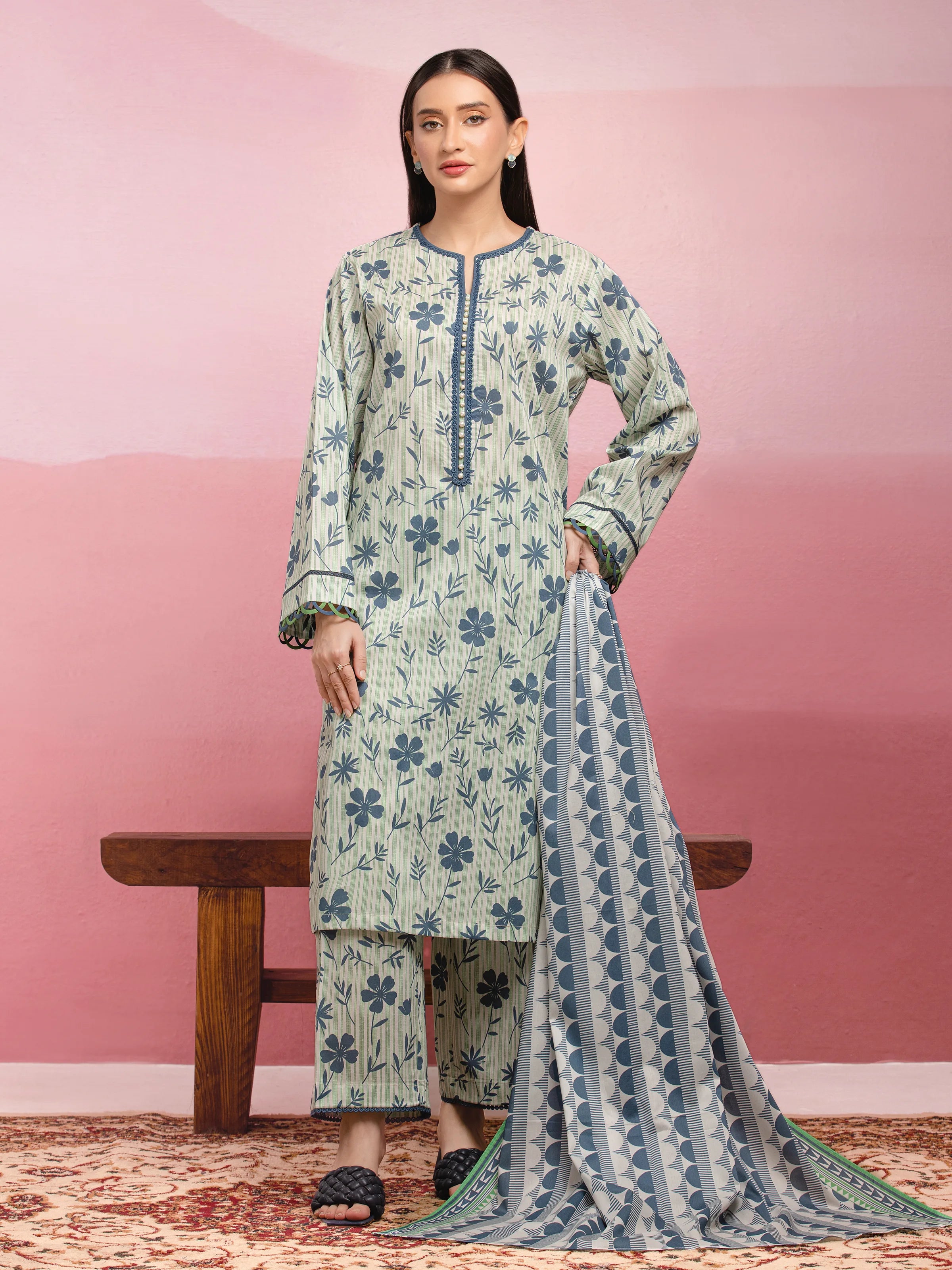 Unstitched Cream Multi Printed Lawn 3 Piece - EWU5A1-35057-3P