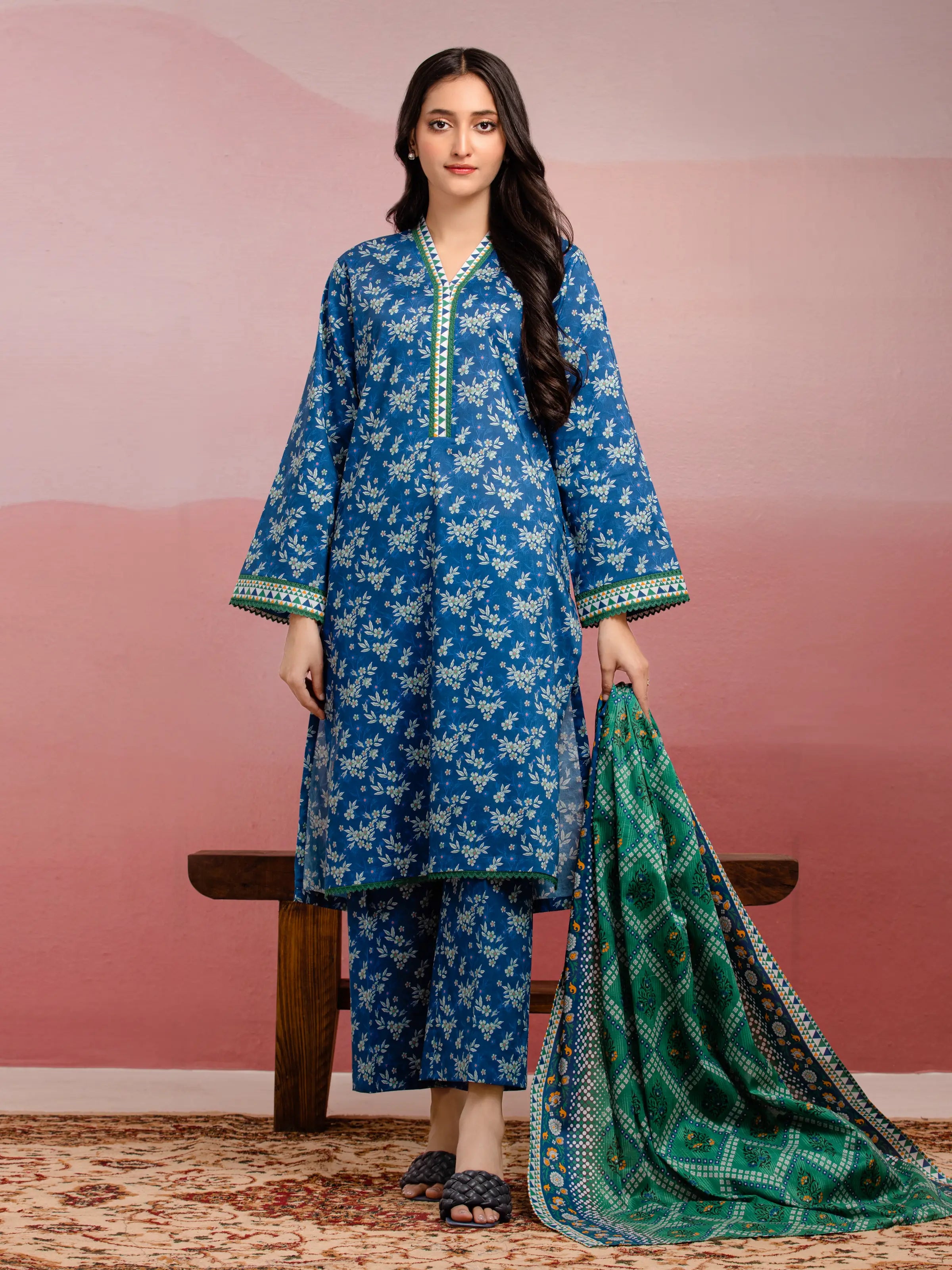 Unstitched Blue Printed Lawn 3 Piece - EWU5A1-35060-3P