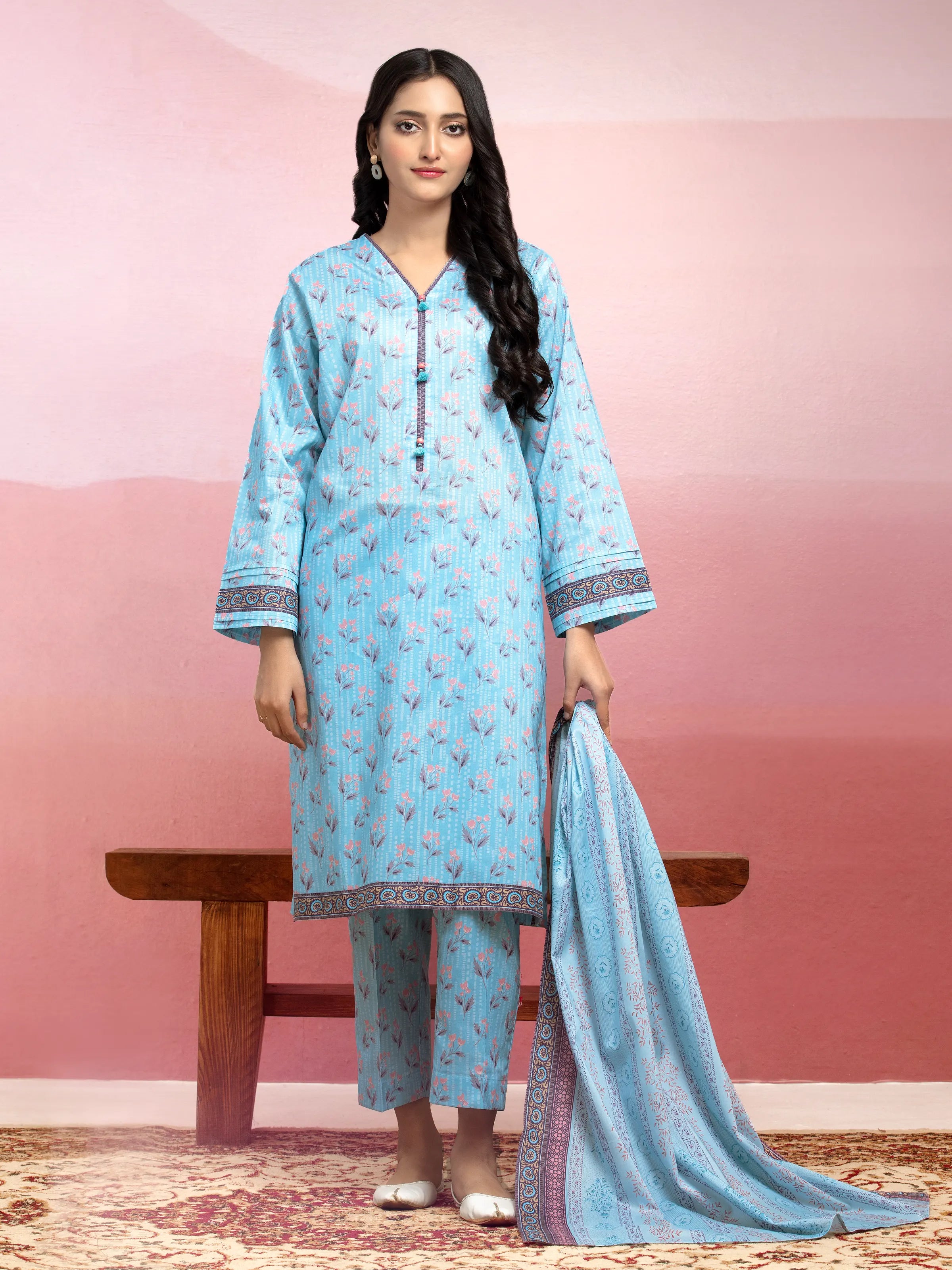 Unstitched Light Blue Printed Lawn 3 Piece - EWU5A1-35064-3P