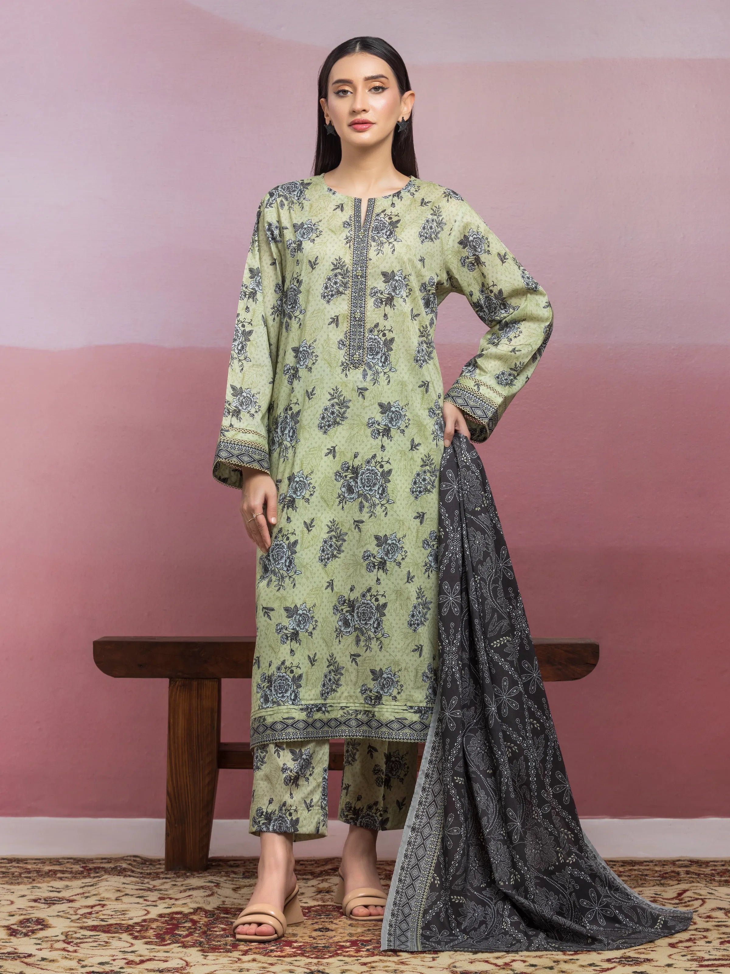 Unstitched Sage Green Printed Lawn 3 Piece - EWU5A1-35067-3P