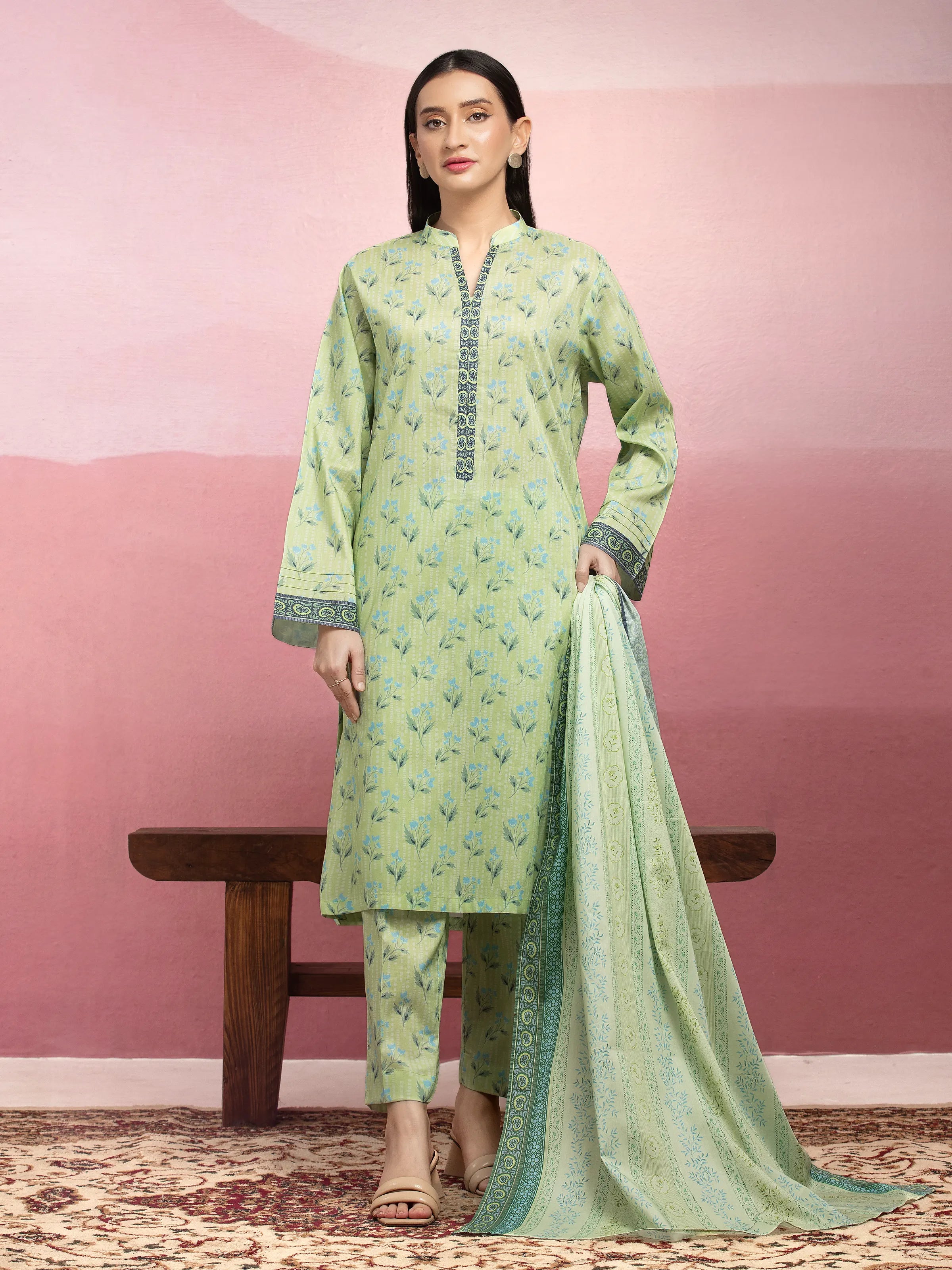 Unstitched Light Green Printed Lawn 3 Piece - EWU5A1-35070-3P