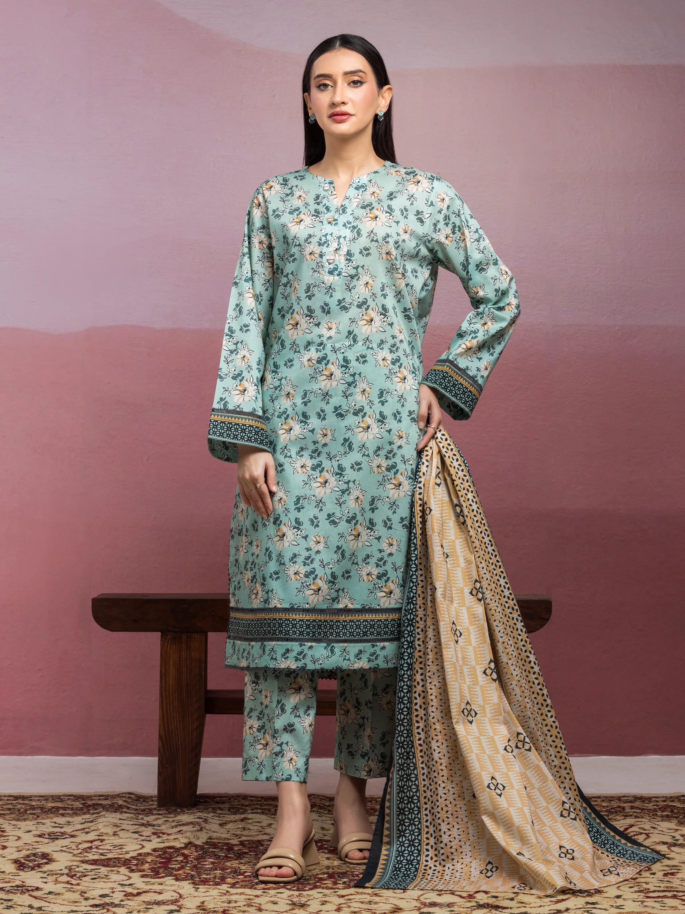 Unstitched Mist Green Printed Lawn 3 Piece - EWU5A1-35071-3P