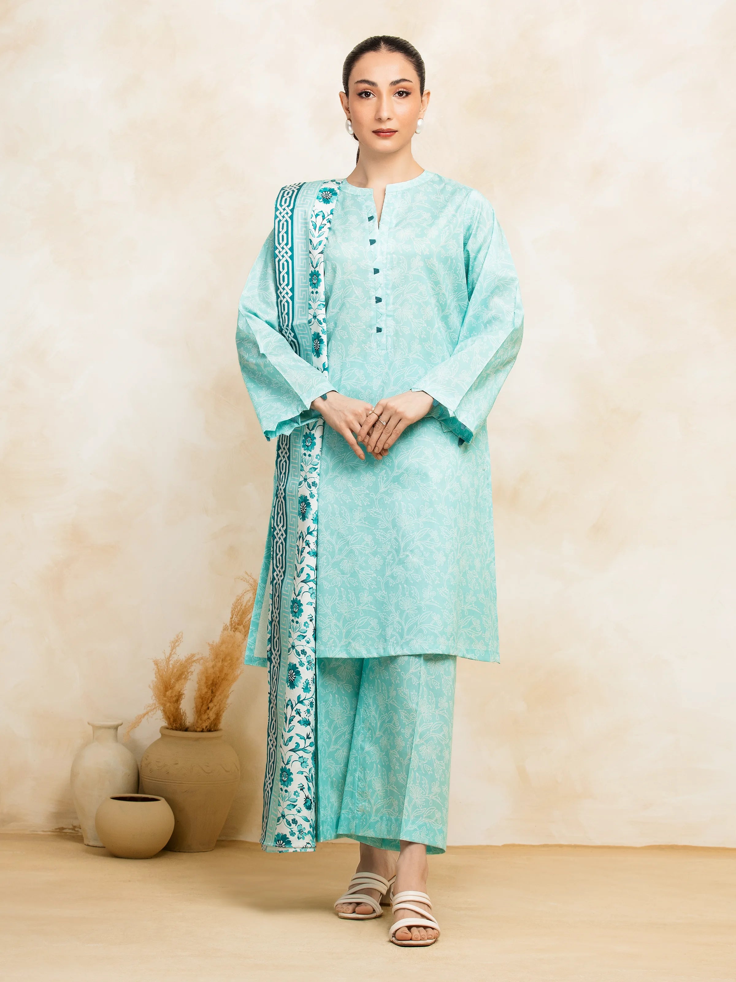 Unstitched Light Aqua Printed Lawn 3 Piece - EWU5A1-35128-3P