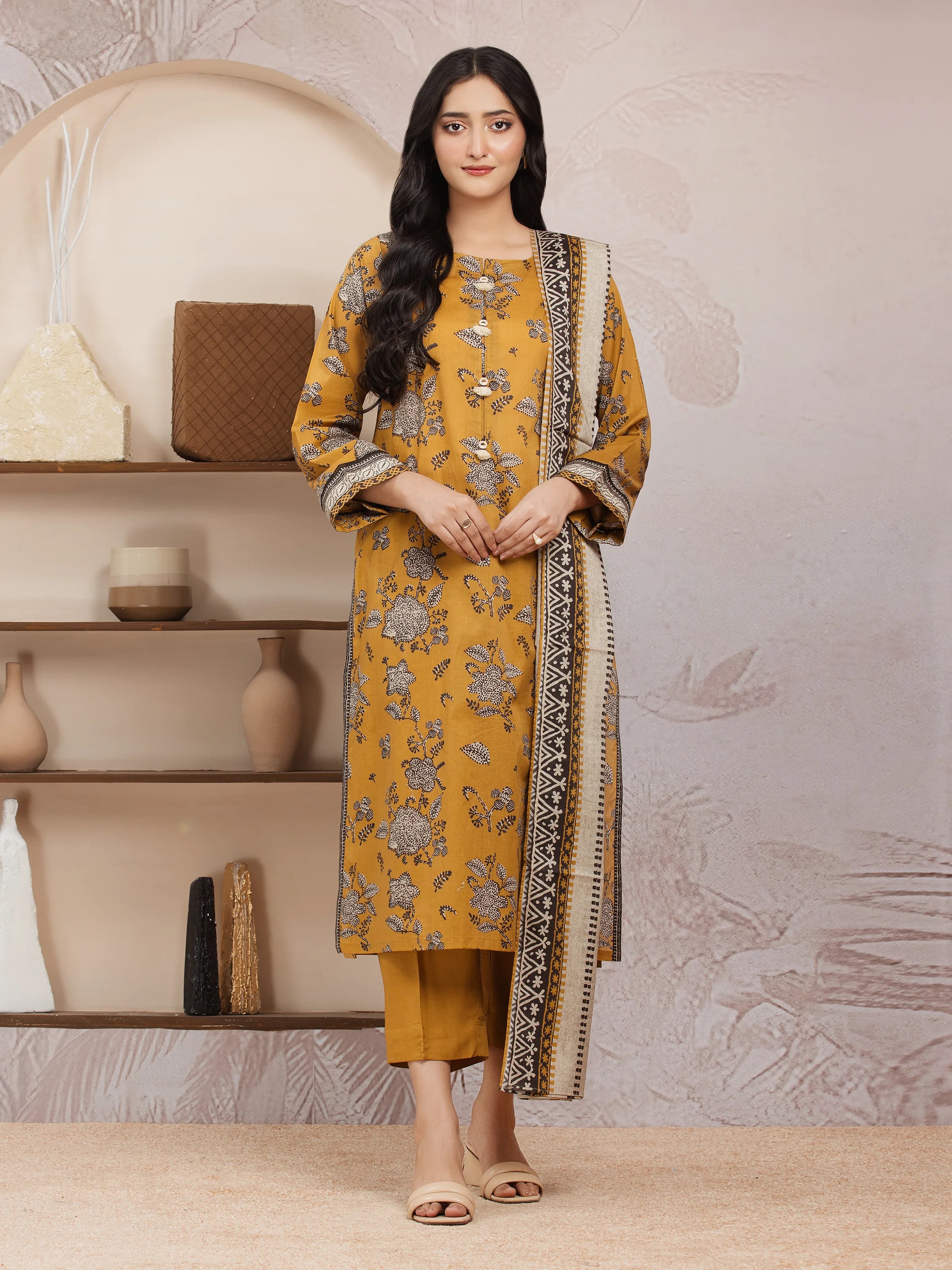 Unstitched Mustard Printed Lawn 3 Piece - EWU5A1-35200-3P