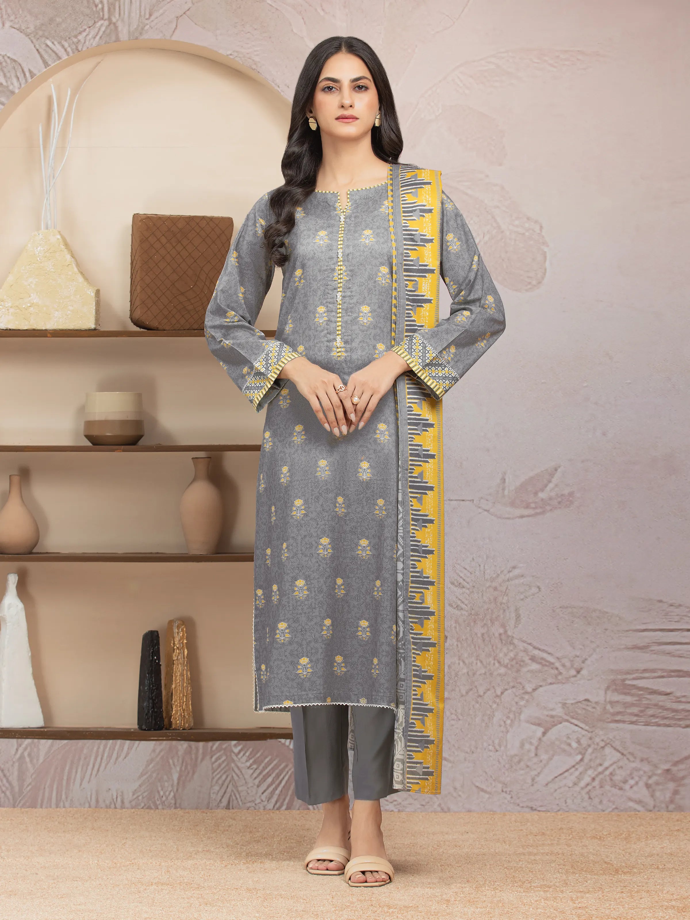 Unstitched Grey Printed Lawn 3 Piece - EWU5A1-35206-3P