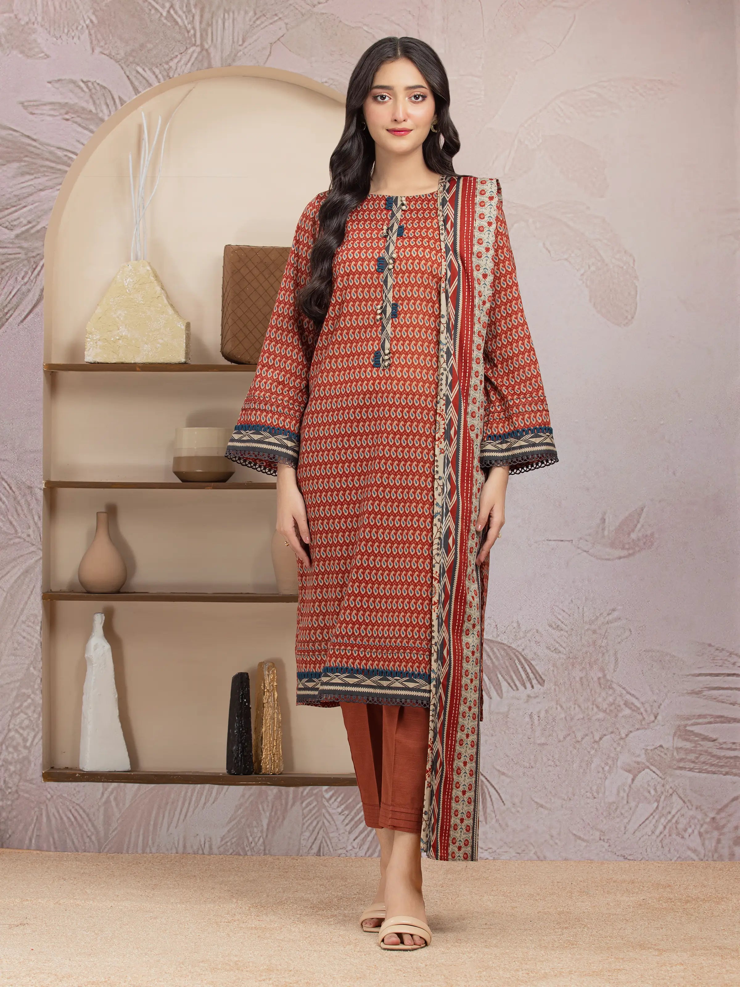 Unstitched Brown Printed Lawn 3 Piece - EWU5A1-35211-3P