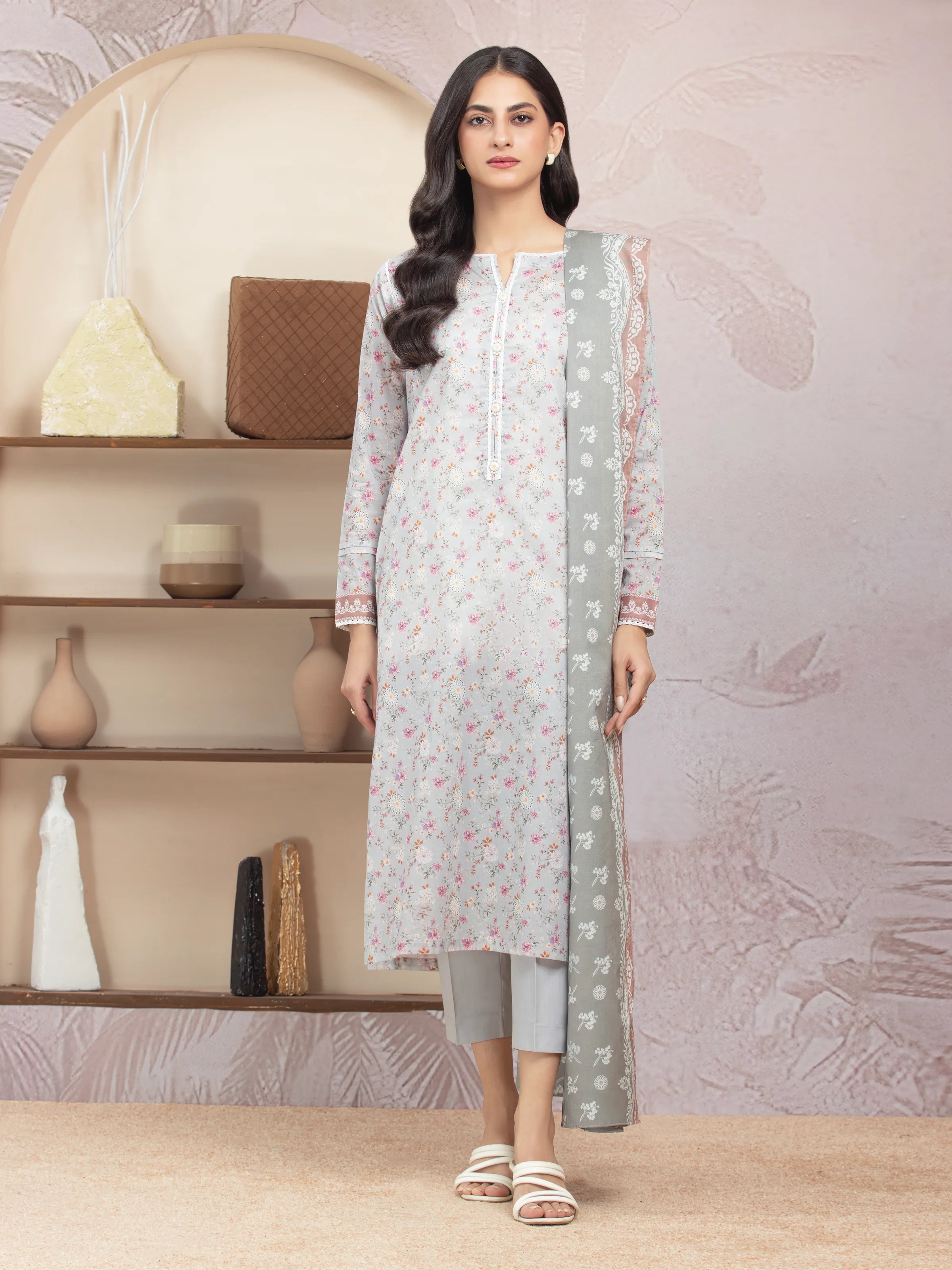 Unstitched Light Grey Printed Lawn 3 Piece - EWU5A1-35221-3P