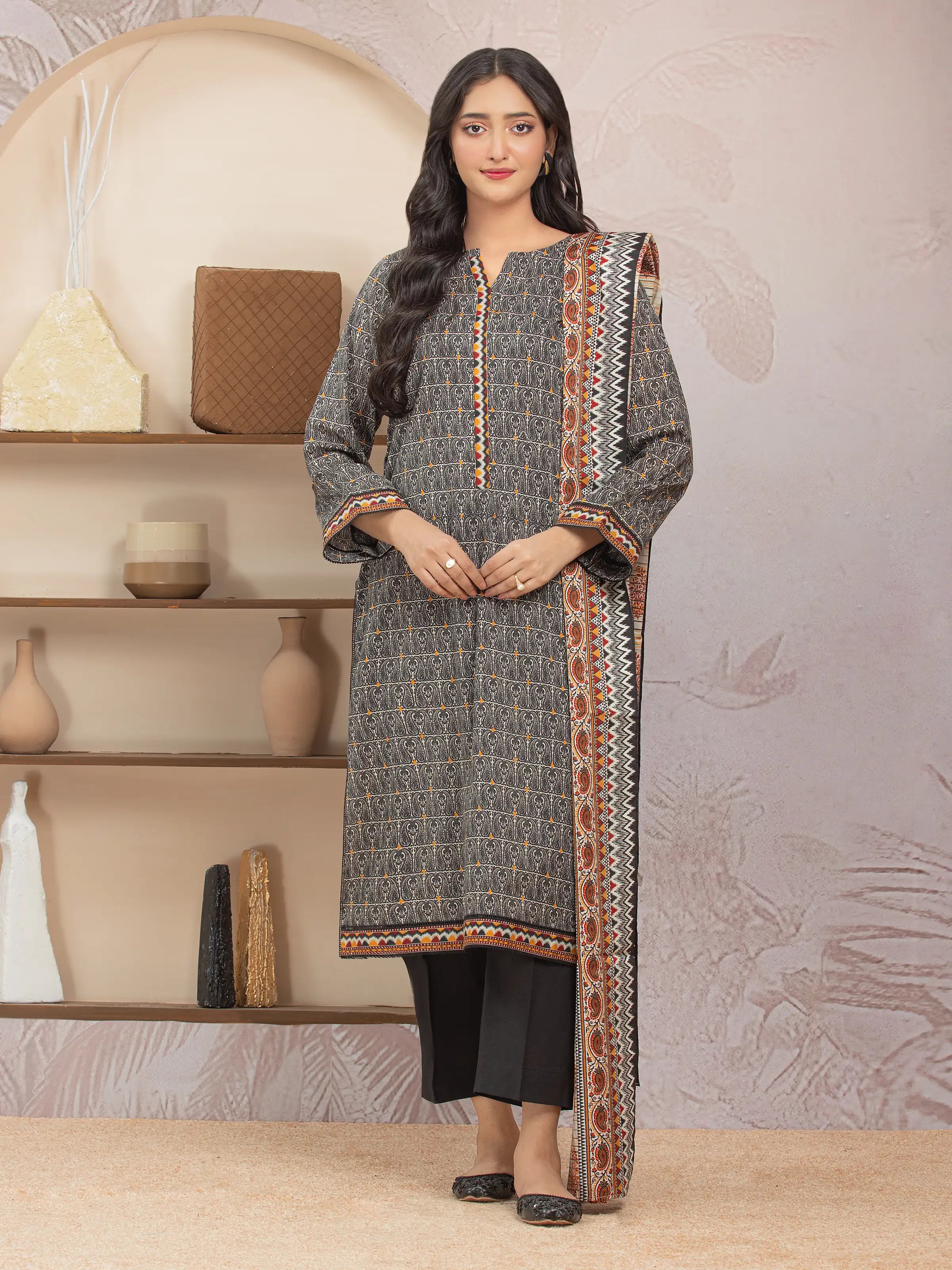 Unstitched Black Printed Lawn 3 Piece - EWU5A1-35225-3P