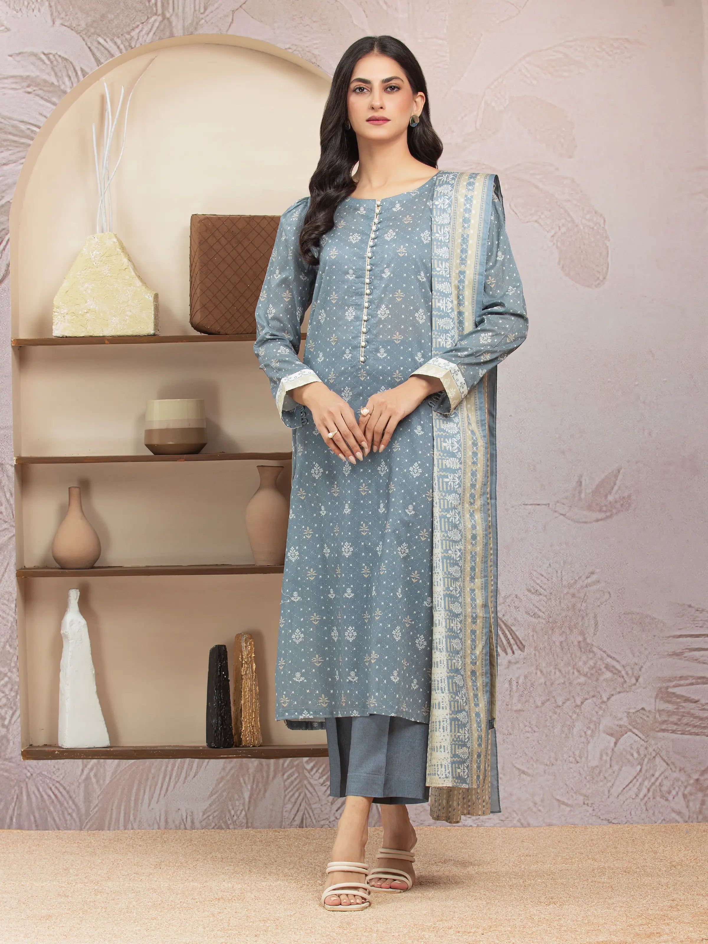 Unstitched Grey Printed Lawn 3 Piece - EWU5A1-35226-3P