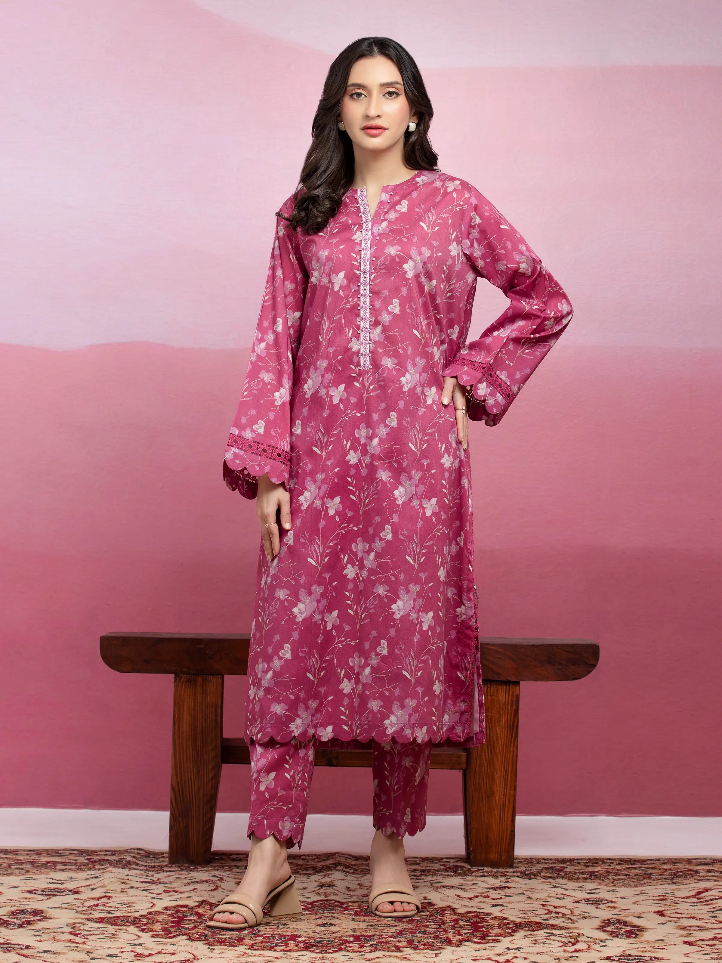 Unstitched Deep Pink Printed Lawn 2 Piece - EWU5A1-35414ST