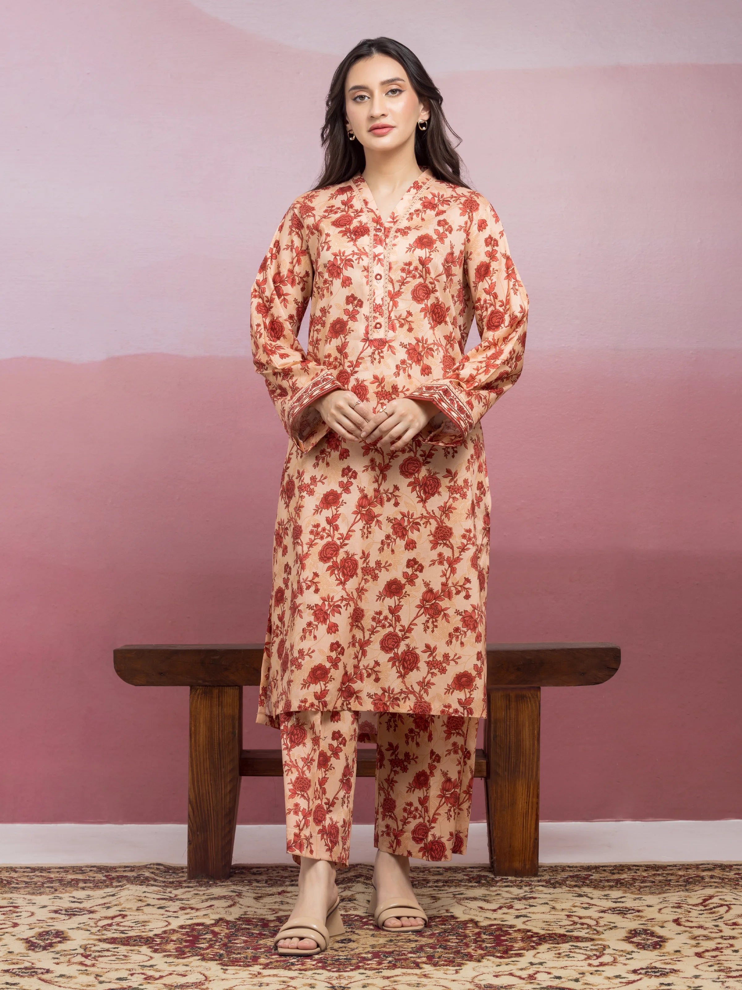 Unstitched Peach Printed Lawn 2 Piece - EWU5A1-35416ST