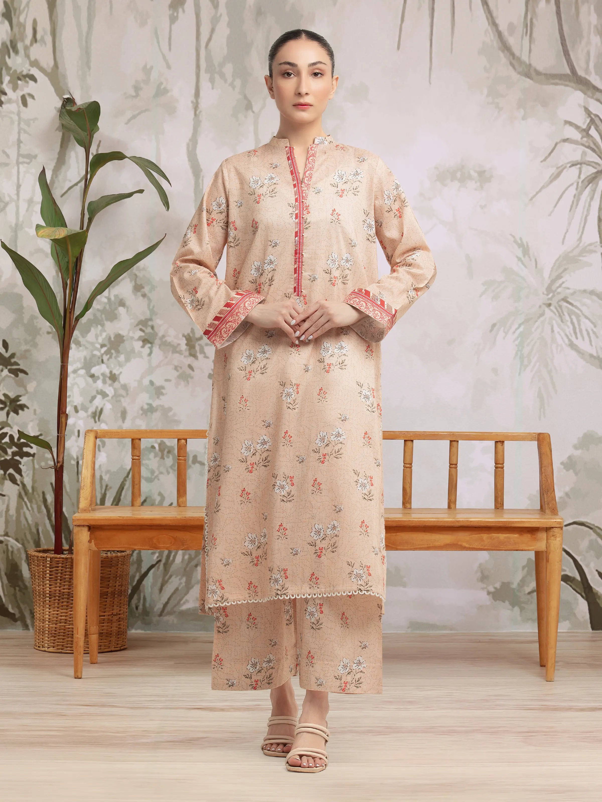 Unstitched Light Peach Printed Lawn 2 Piece - EWU5A1-35417ST