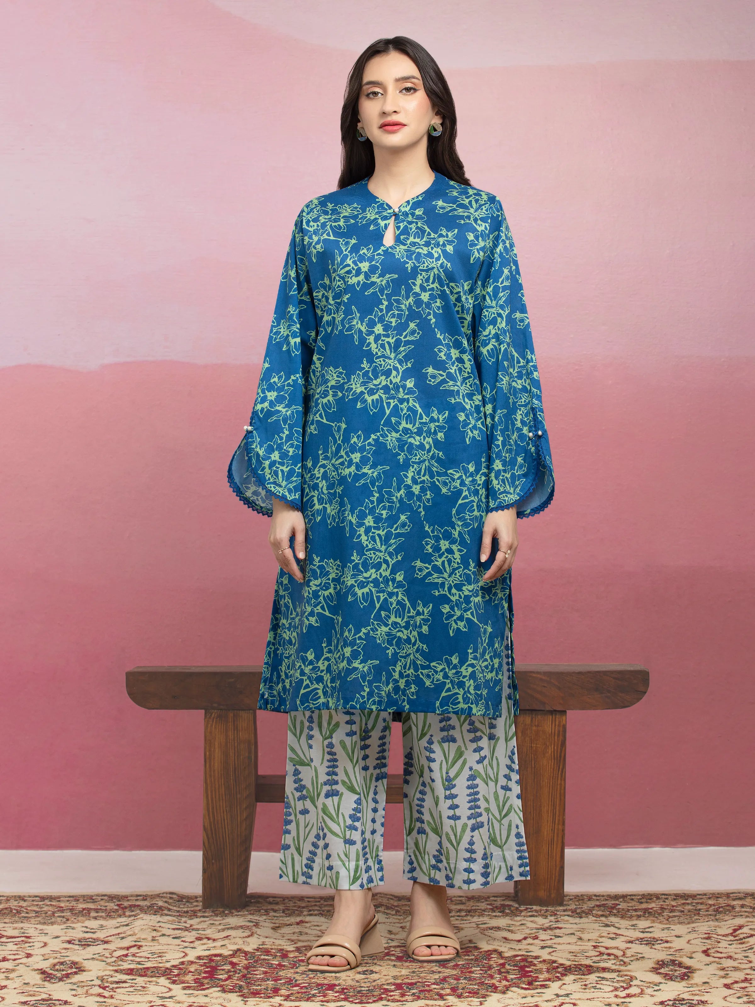 Unstitched Blue Printed Lawn 2 Piece - EWU5A1-35421ST