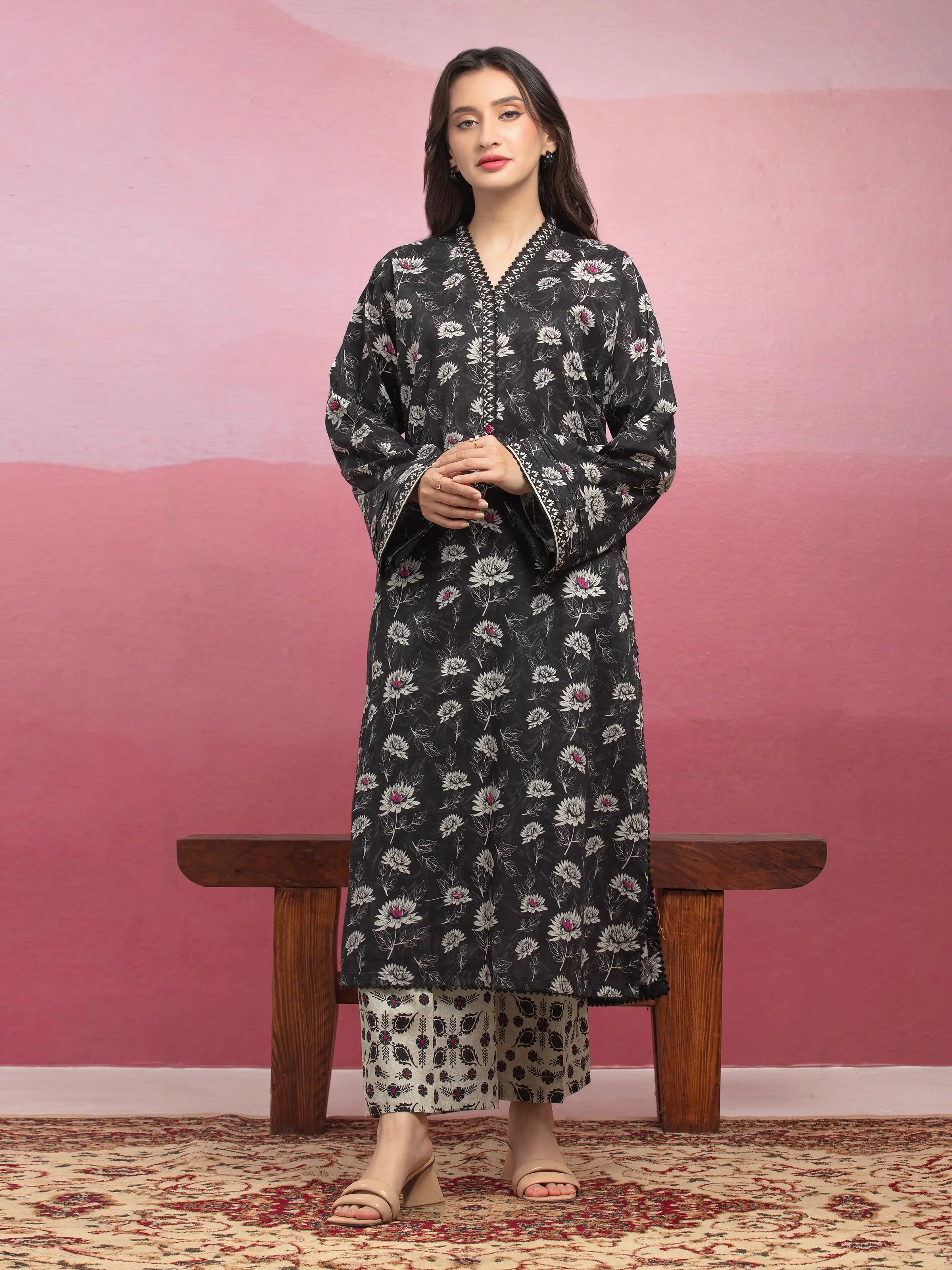 Unstitched Black Printed Lawn 2 Piece - EWU5A1-35428ST