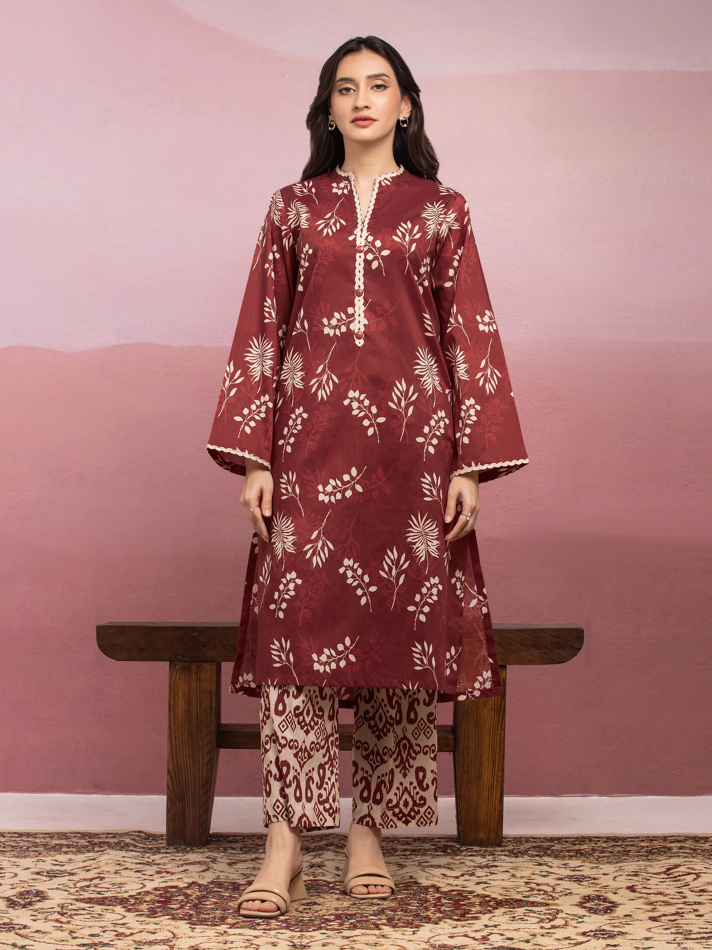 Unstitched Dark Rust Printed Lawn 2 Piece - EWU5A1-35429ST